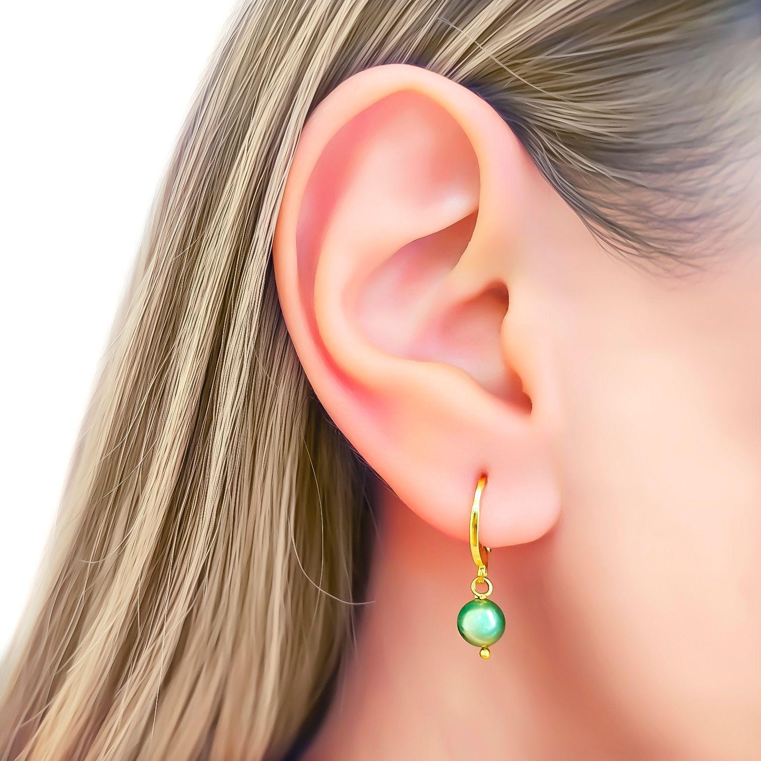 Aros Argolla Shellpearl Verde 6mm Enchapado Oro 18K-2