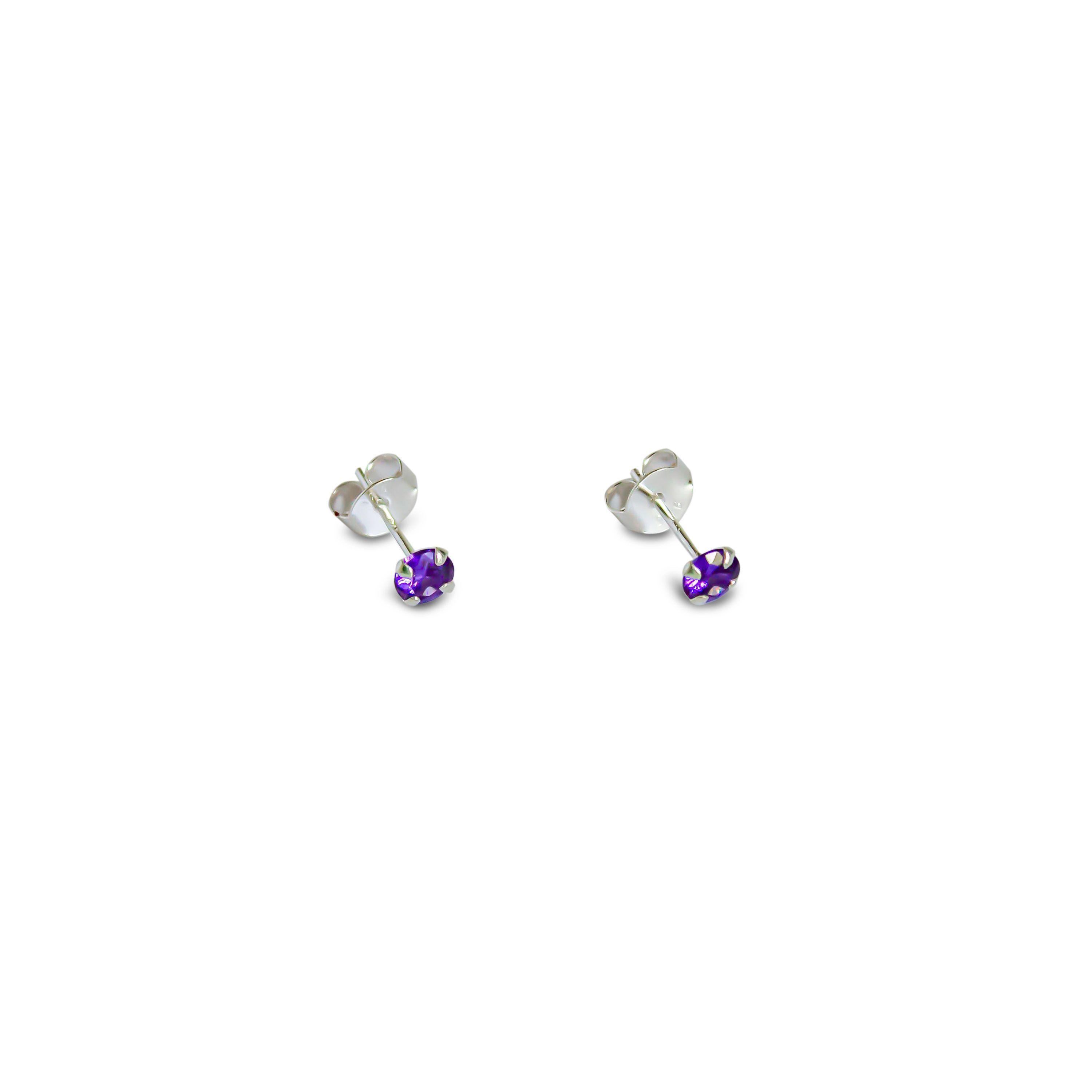 Aros Circón Morado Grifas 4mm Plata Fina 925-2