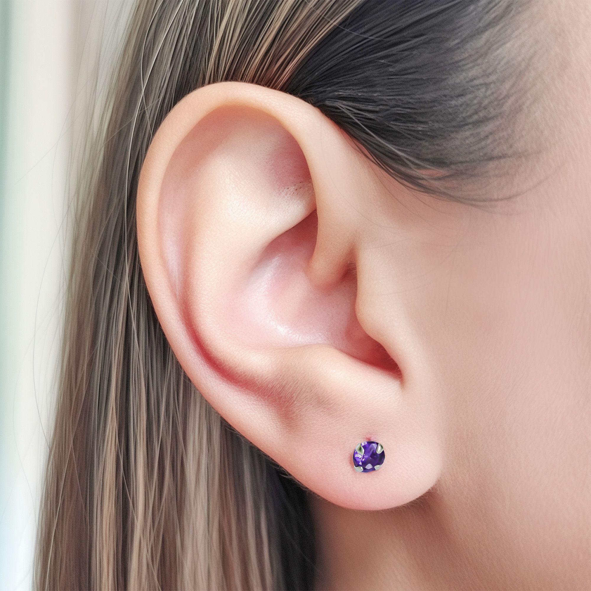 Aros Circón Morado Grifas 4mm Plata Fina 925-3