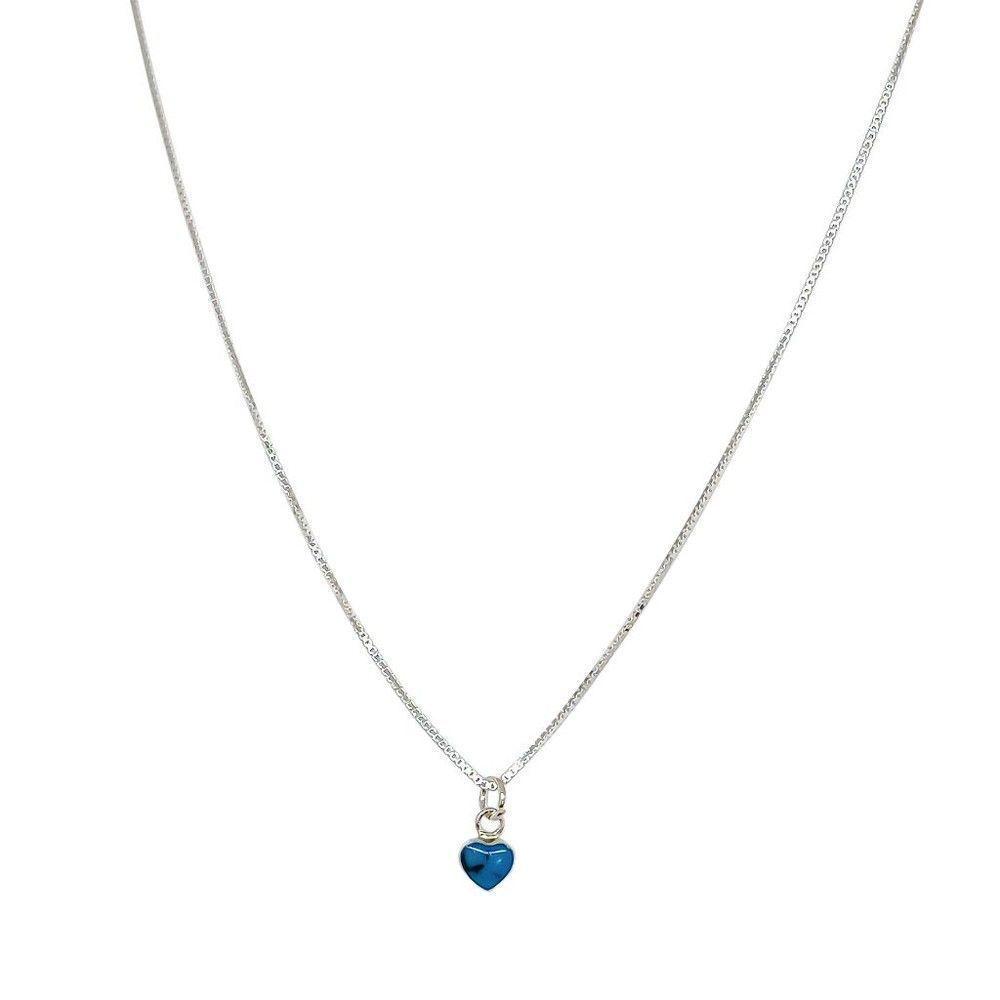 Collar Corazón Celeste Esmaltado Mini Plata Fina 925-2