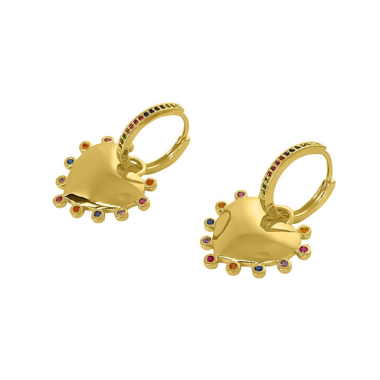 Aros Argollas Corazón Colgante Circón Colores Enchapado Oro 18K-0