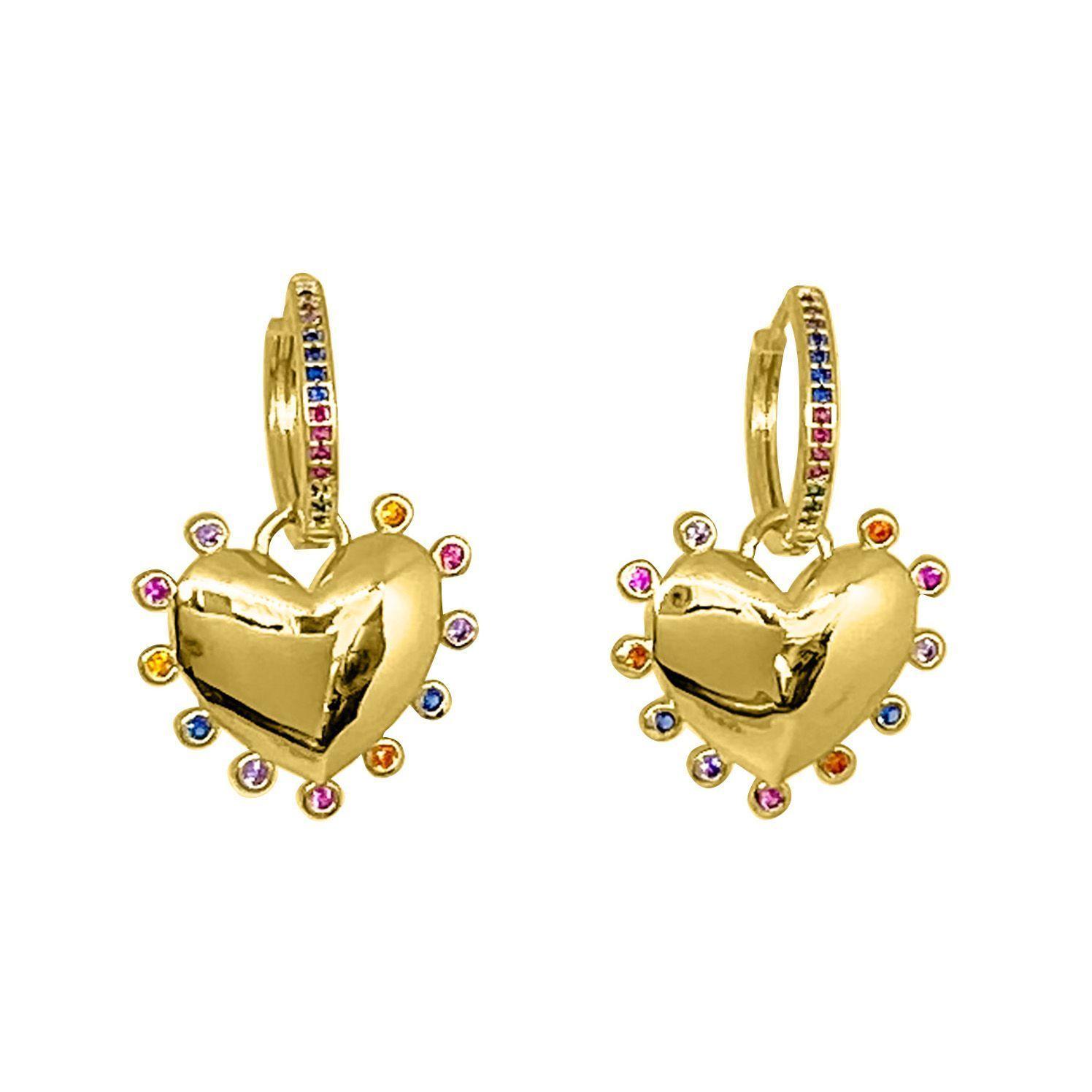 Aros Argollas Corazón Colgante Circón Colores Enchapado Oro 18K-1