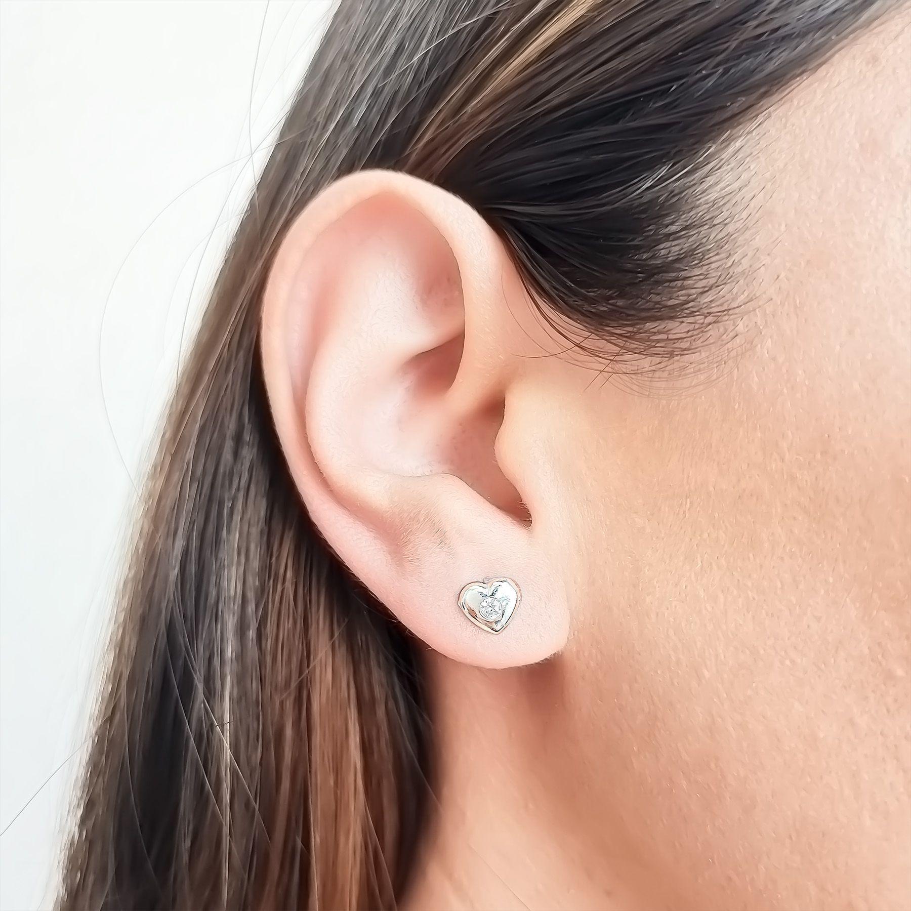 Aros Corazón Circón Blanco Plata Fina 925-3