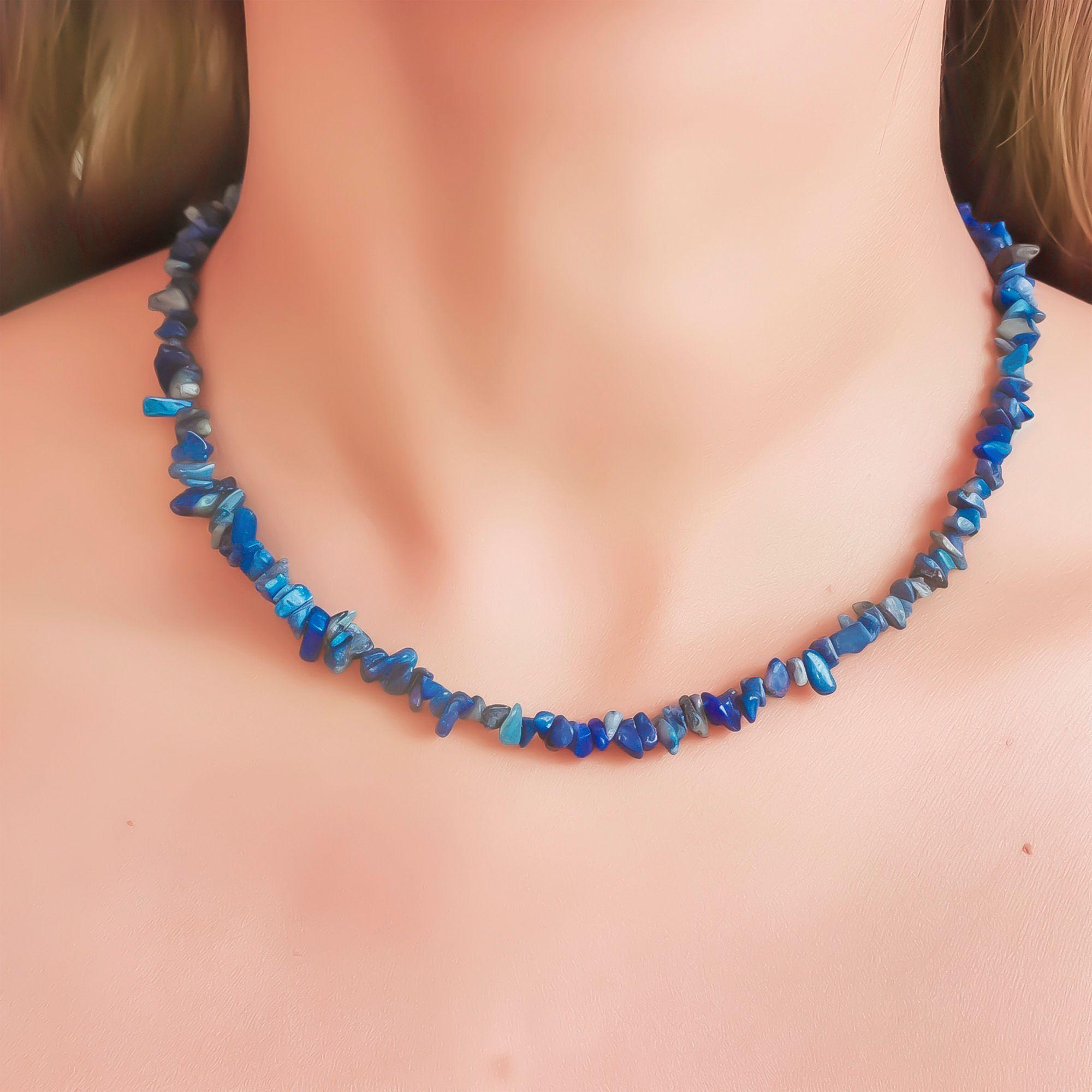 Collar Lapislázuli Chips Plata Fina 925-3