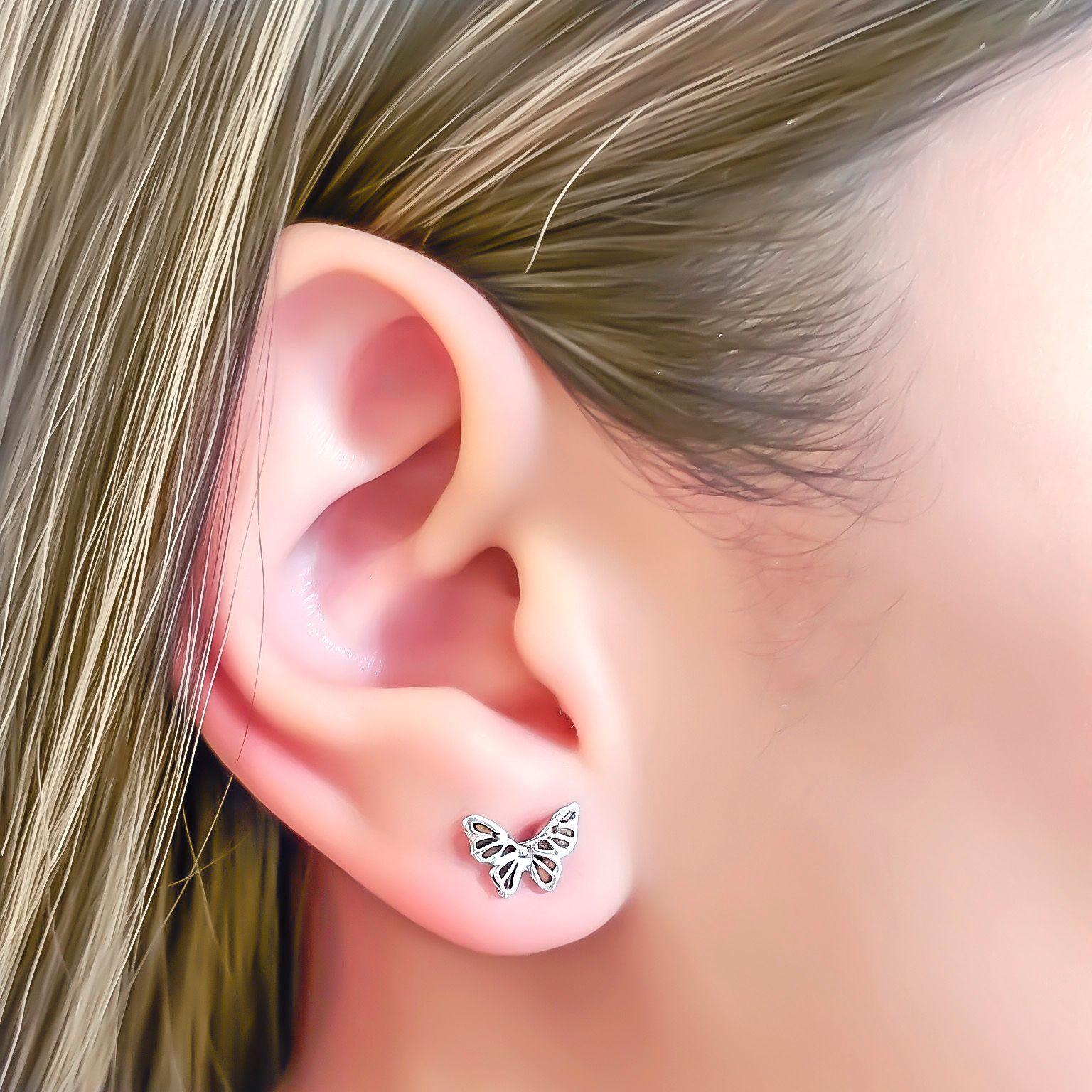 Aros Mariposa Calada Chica Plata Fina 925-2