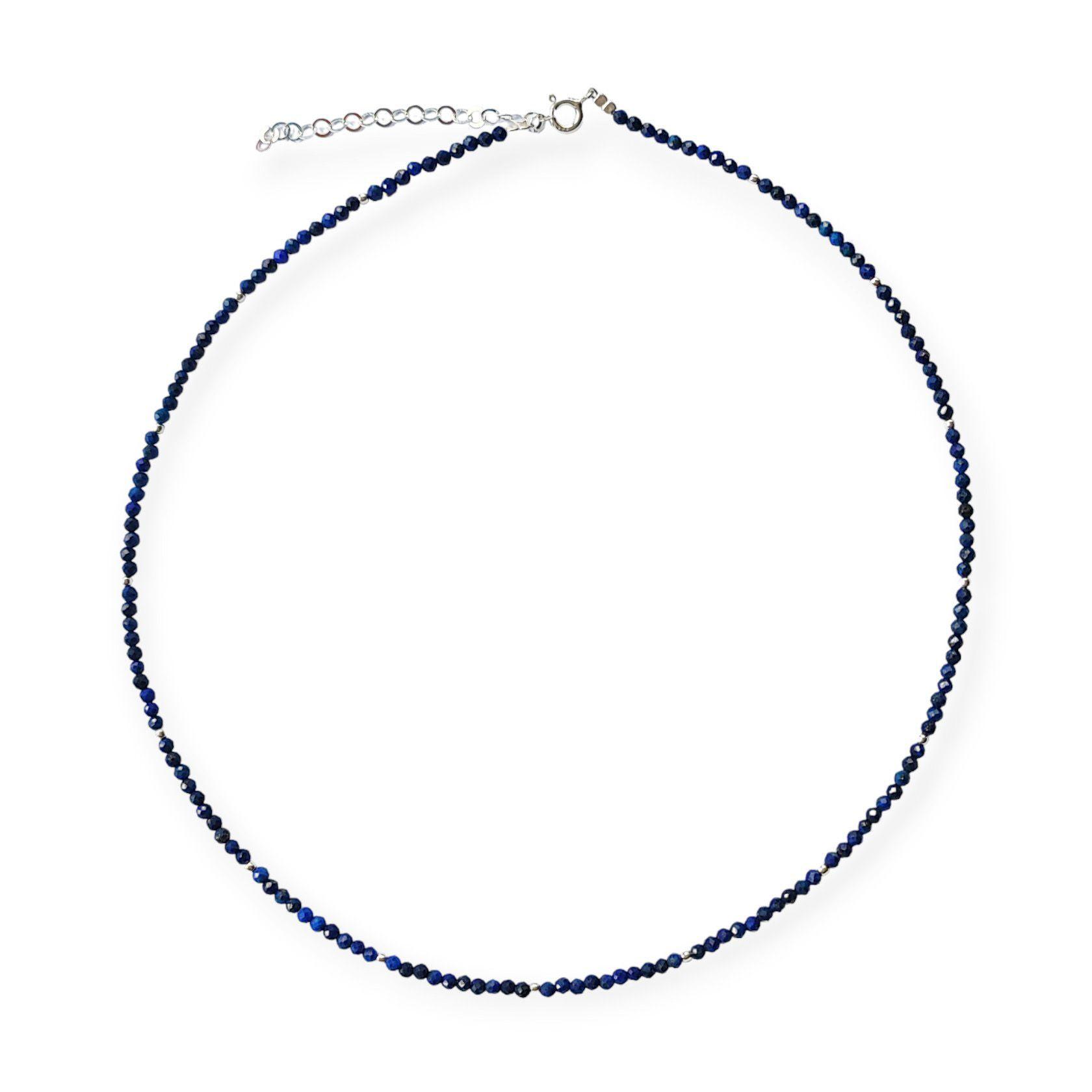 Collar Lapislázuli Facetado 3mm Bolita Plata Fina 925-0