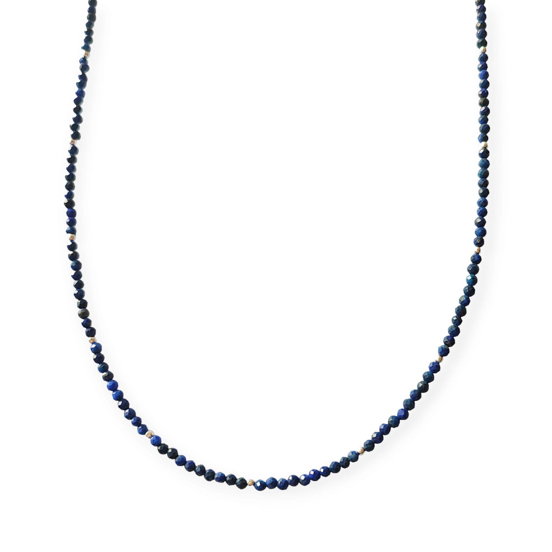 Collar Lapislázuli Facetado 3mm Bolita Plata Fina 925-1