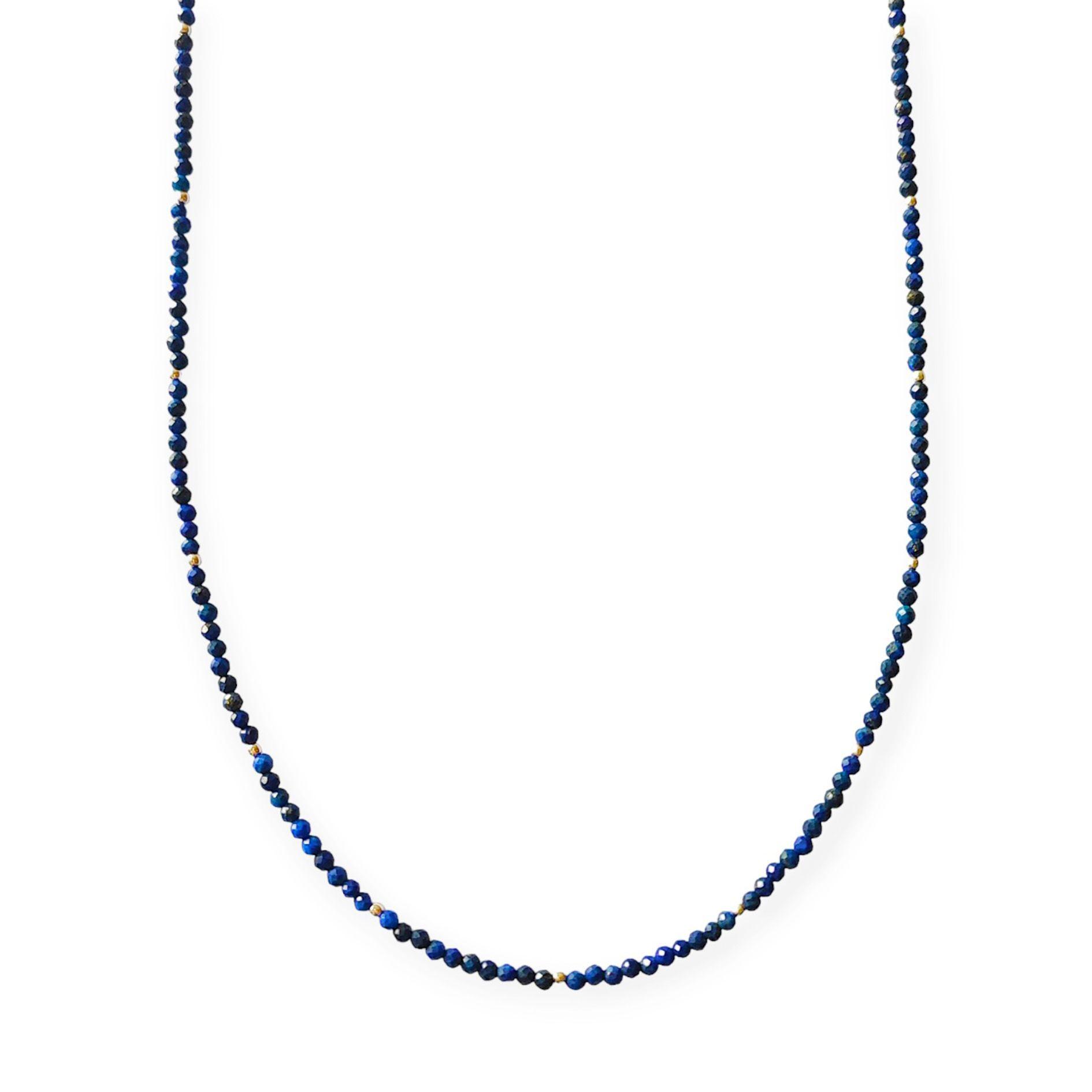 Collar Lapislázuli Facetado 3mm Bolita Plata Fina 925-2