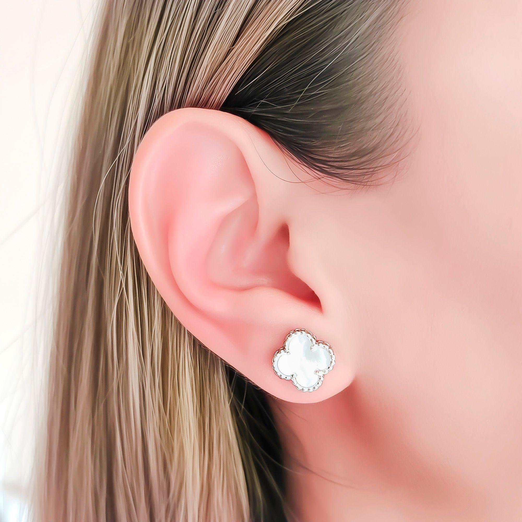 Aros Trébol Nácar Plata Fina 925-2