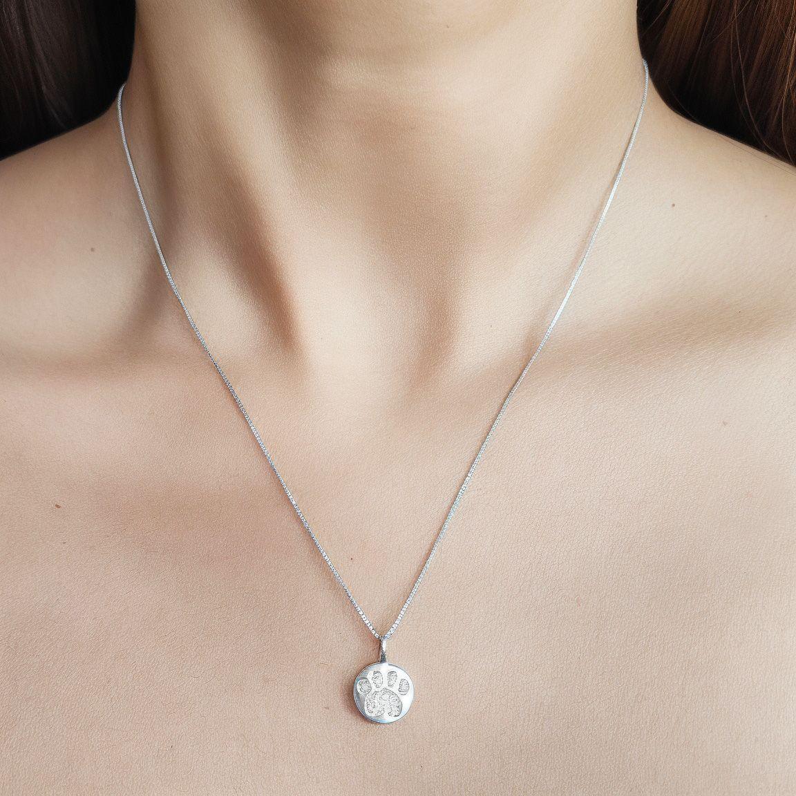 Collar Huella Circón Blanco Plata Fina 925-2