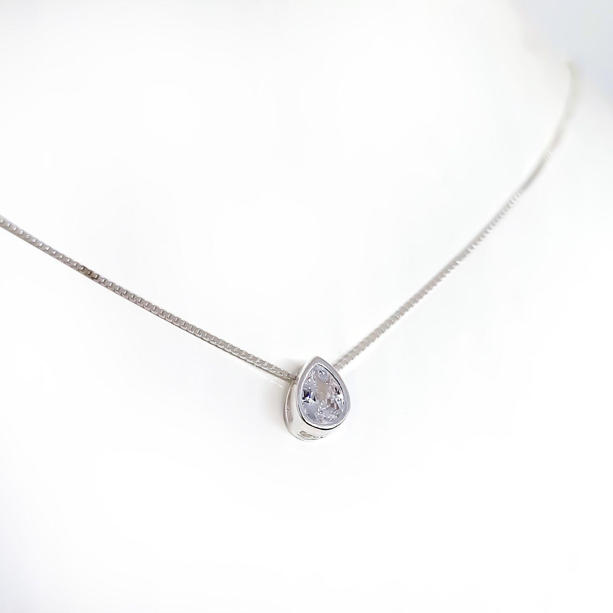 Collar Punto de Luz Gota Circón Plata Fina 925-3