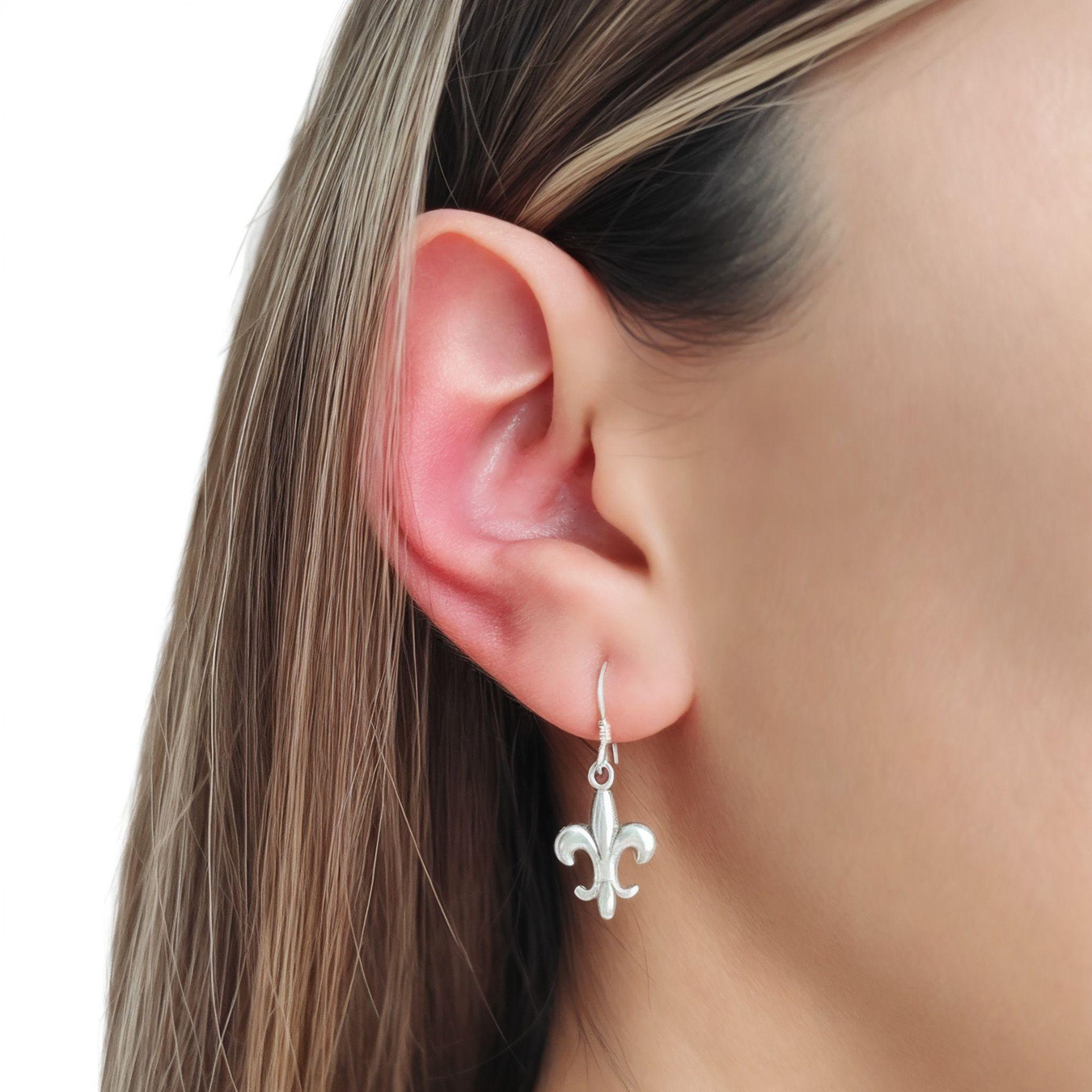 Aros Flor De Lis Colgante Gancho Plata Fina 925-2