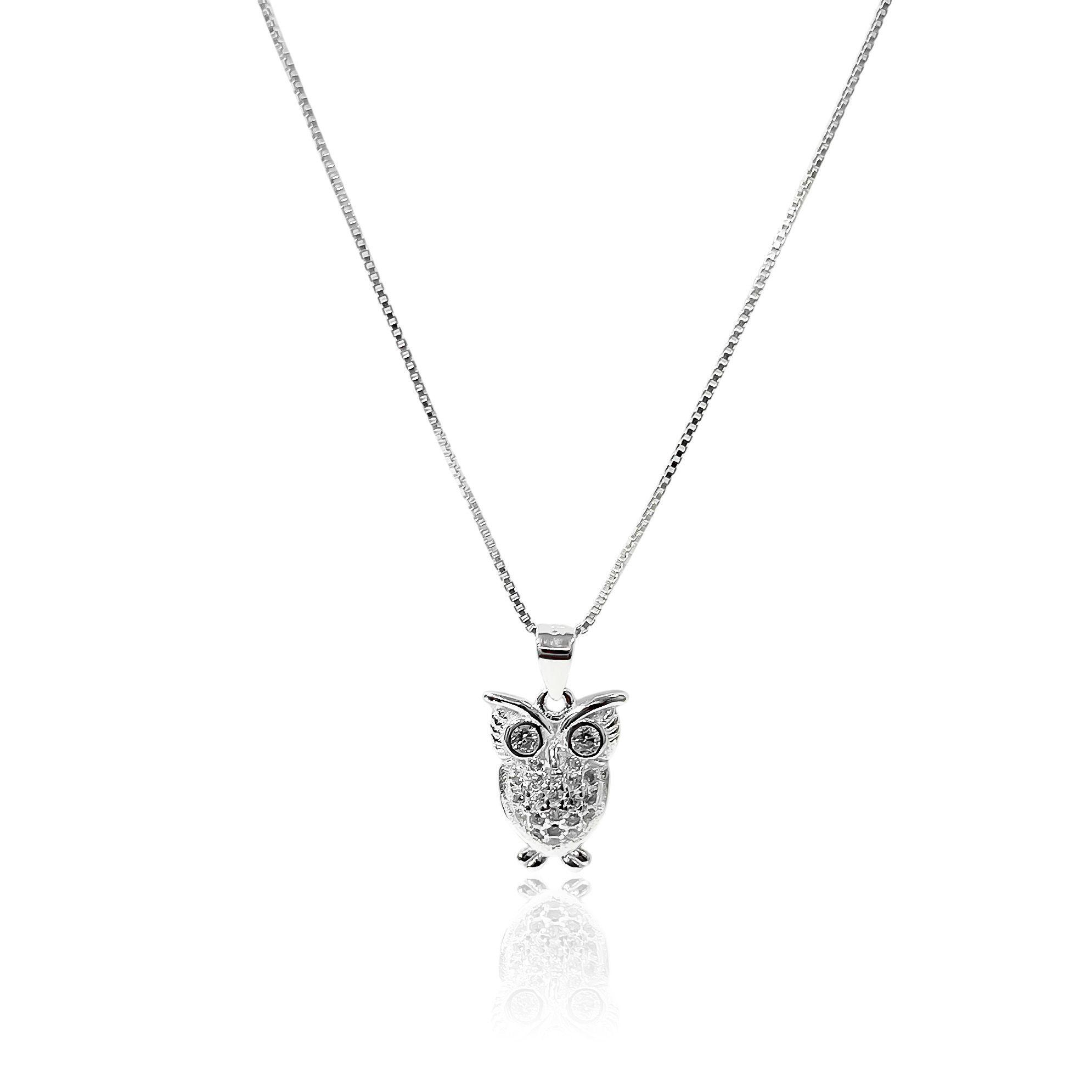 Collar Lechuza Circón Plata Fina 925-1