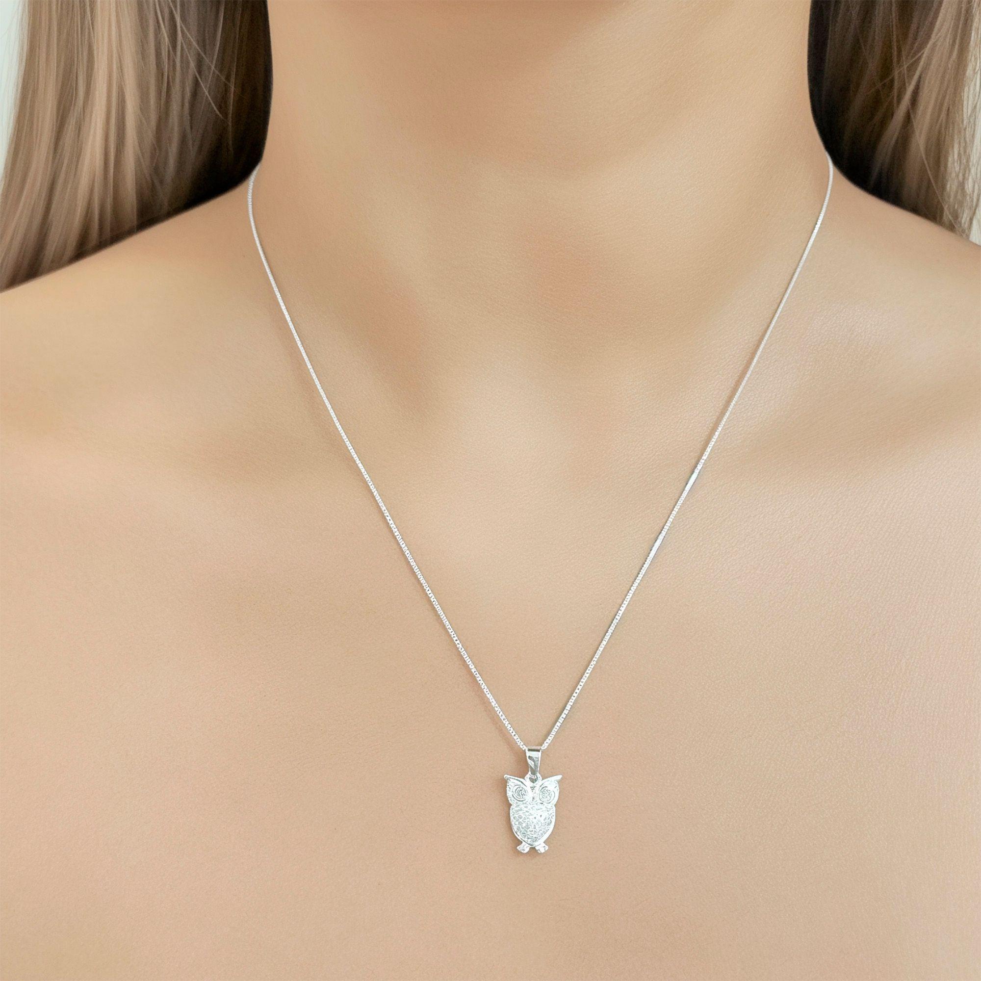 Collar Lechuza Circón Plata Fina 925-2