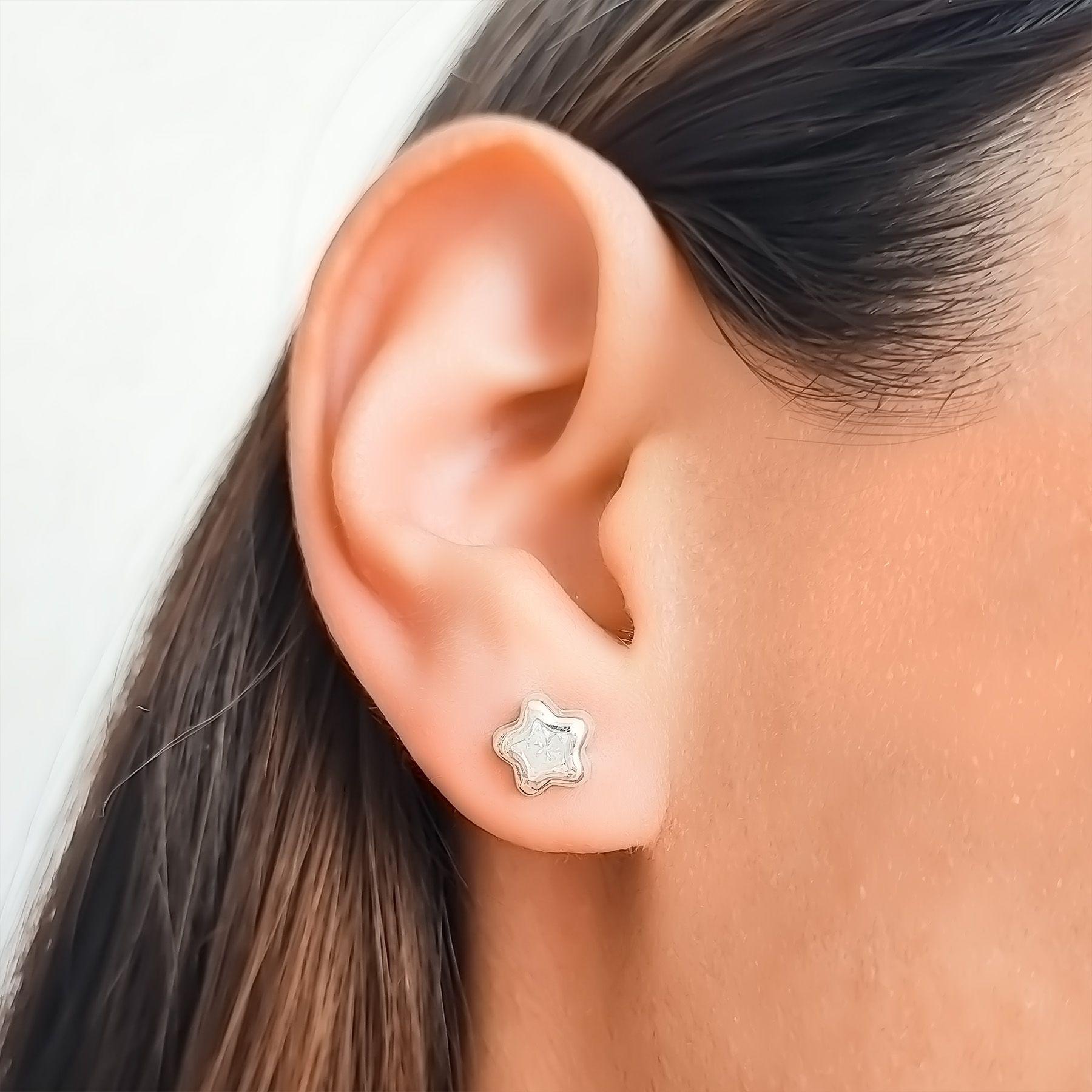 Aros Estrella Circón 8mm Plata Fina 925-2