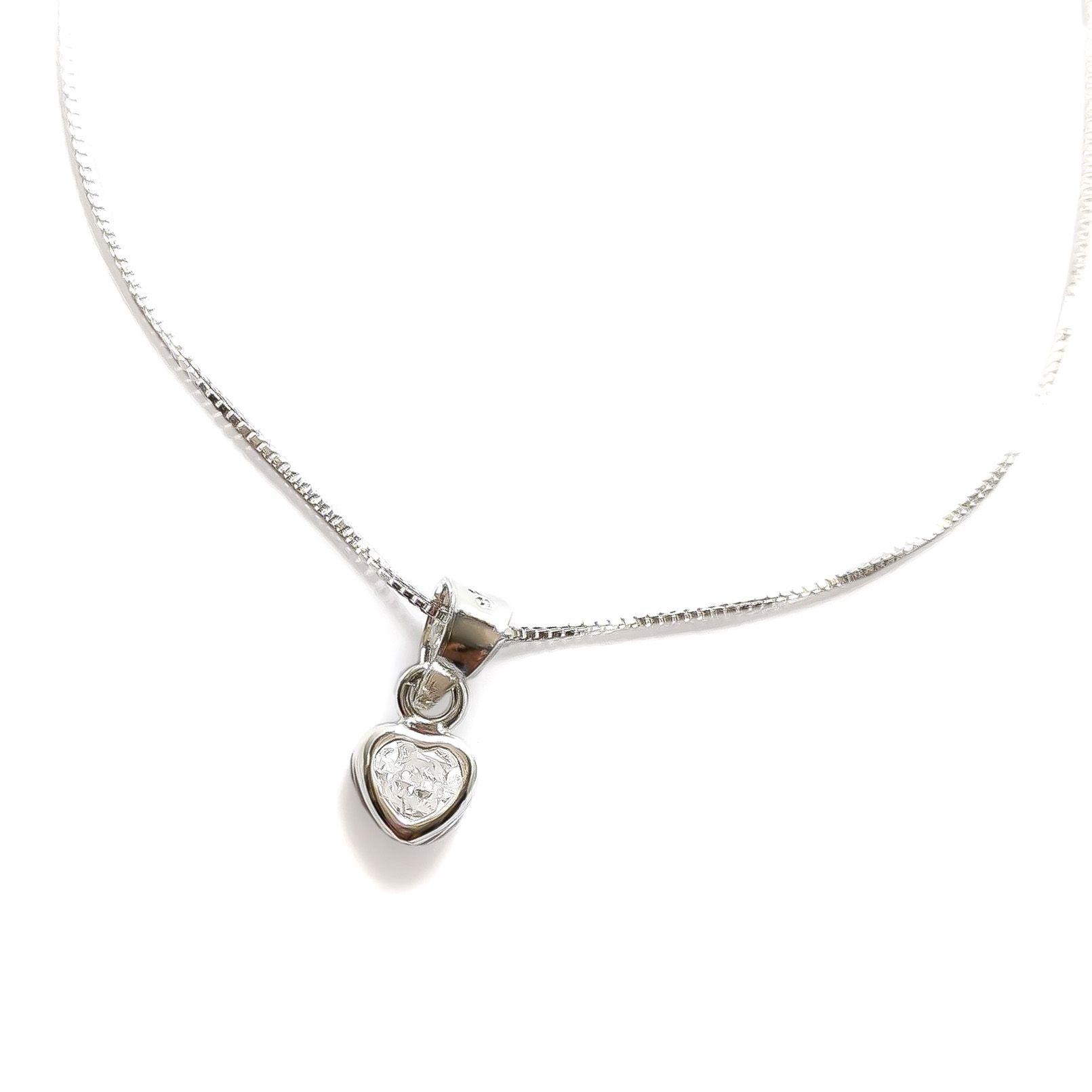 Collar Corazón Punto De Luz Borde Plata Fina 925 45CM-0