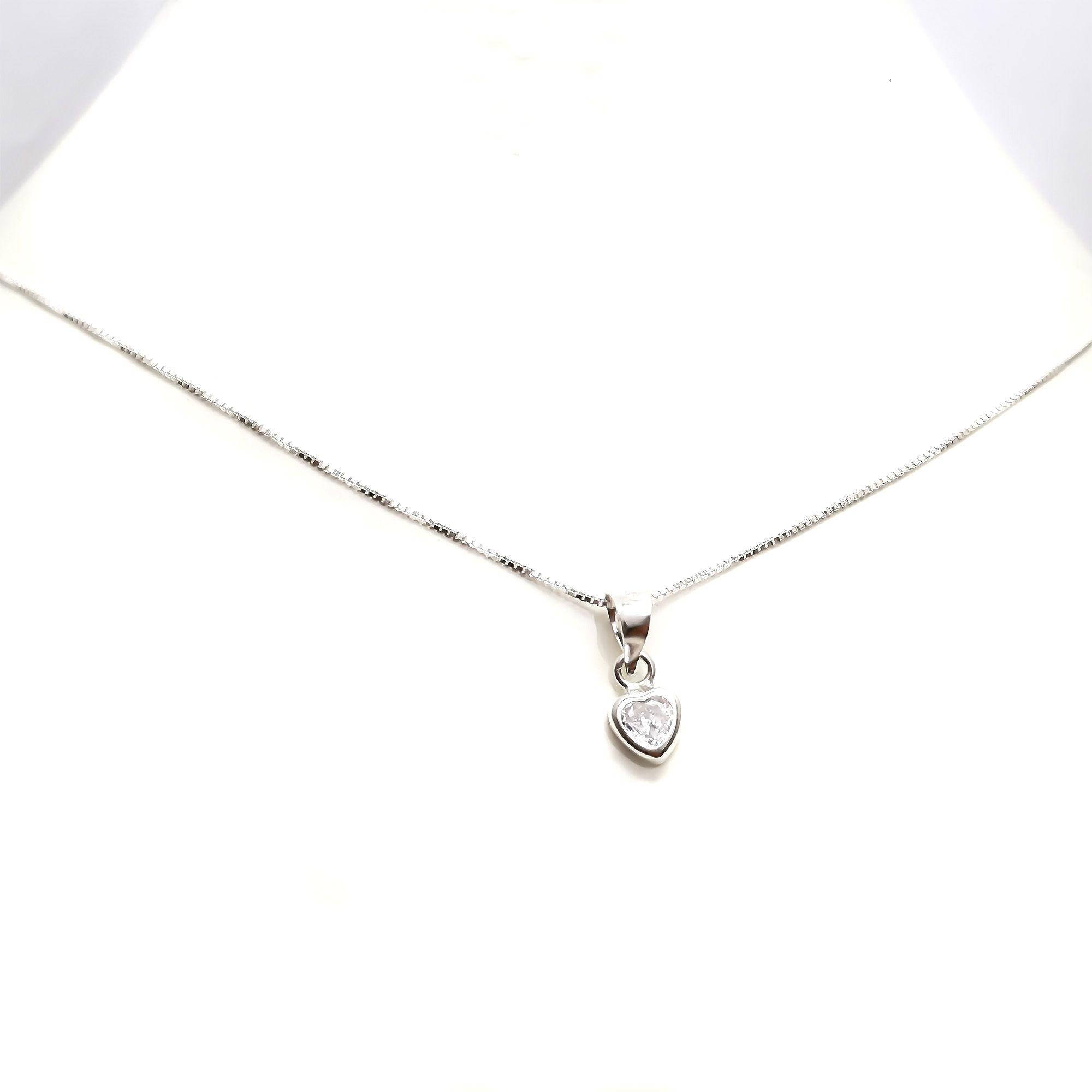 Collar Corazón Punto De Luz Borde Plata Fina 925 45CM-1