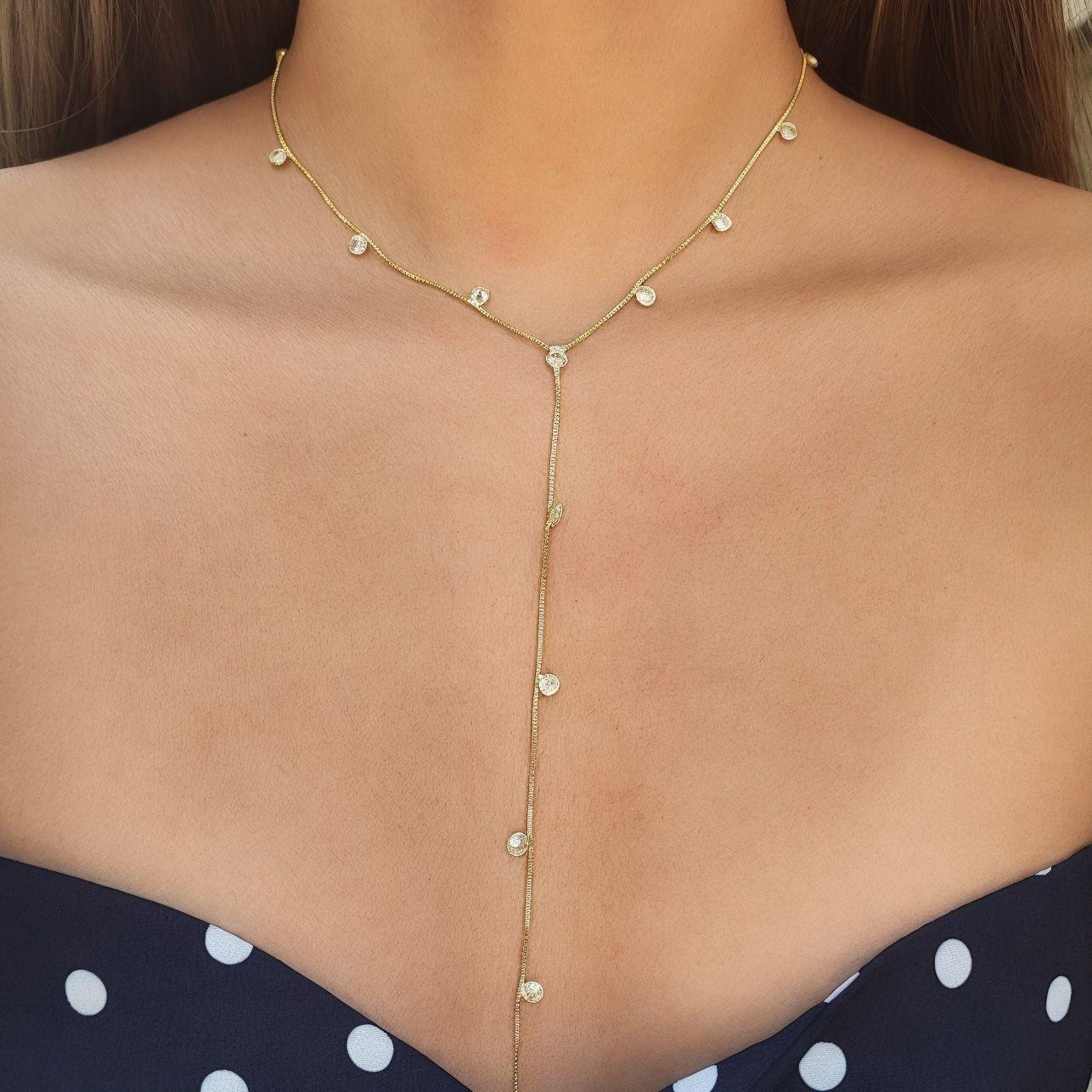 Collar Corbatero 16 Circones Blancos Enchapado Oro 18K-2