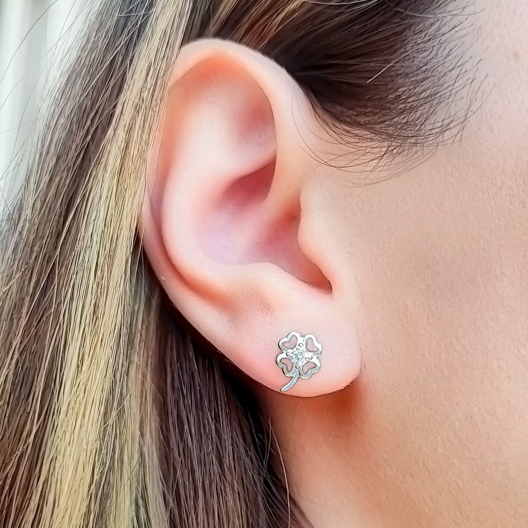Aros Trébol Circón Plata Fina 925-2