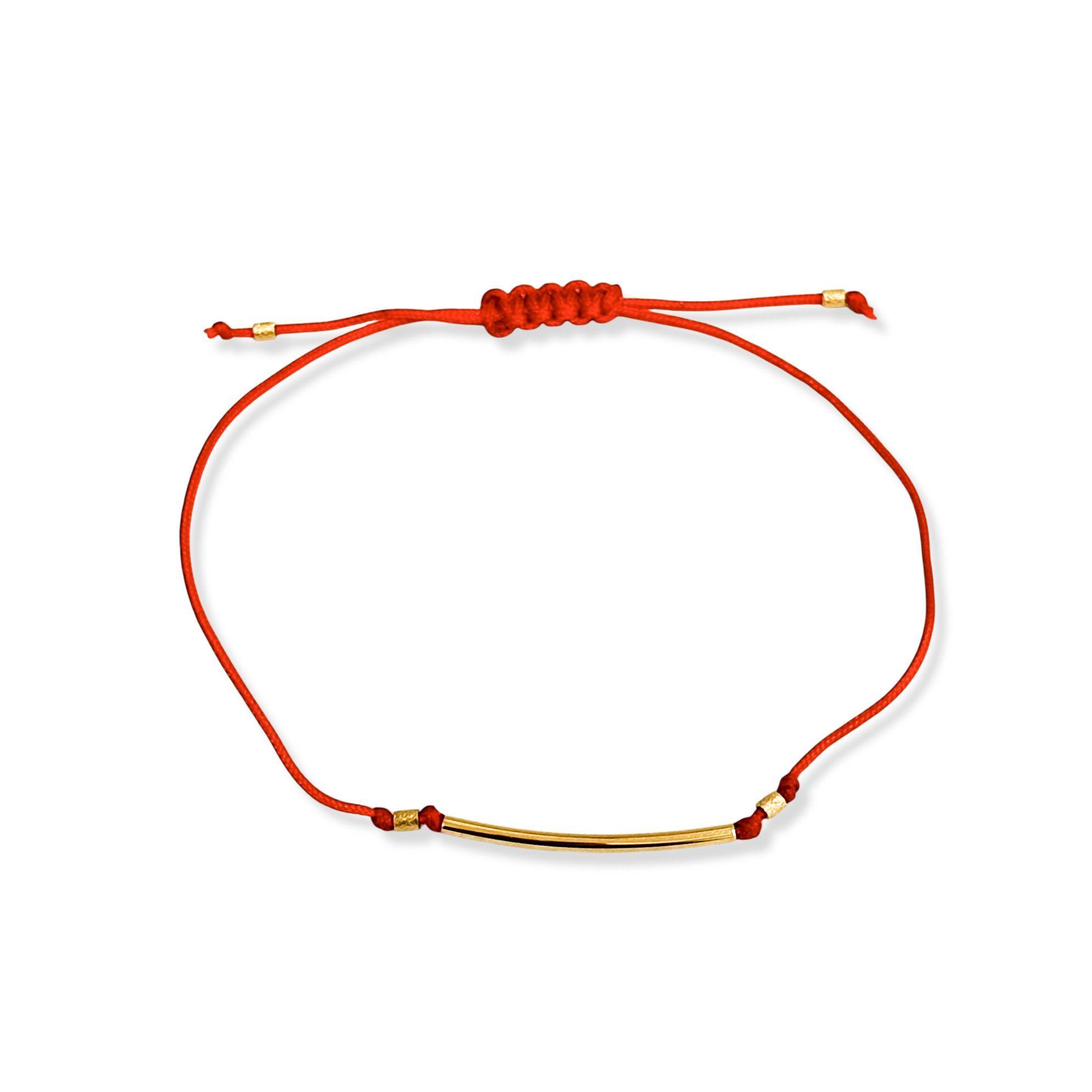 Pulsera Tubo Mostacilla Enchapado Oro 18K Cordón Rojo-2