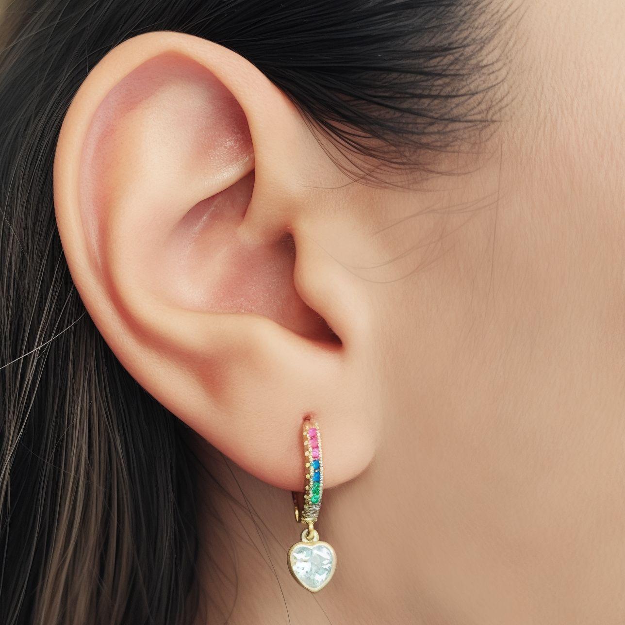Aros Argolla Cintillo Circón Colores Corazón Enchapado Oro 18K-2