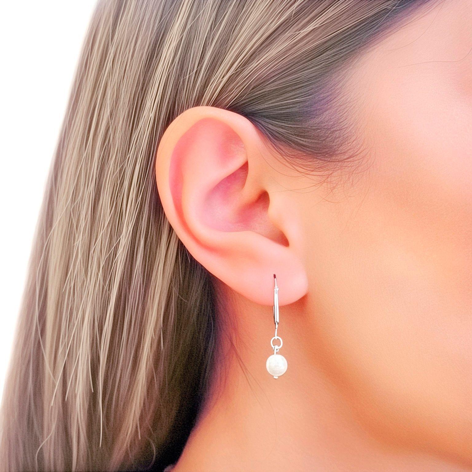 Aros Argolla Perla Shellpearl 6mm Plata Fina 925-2