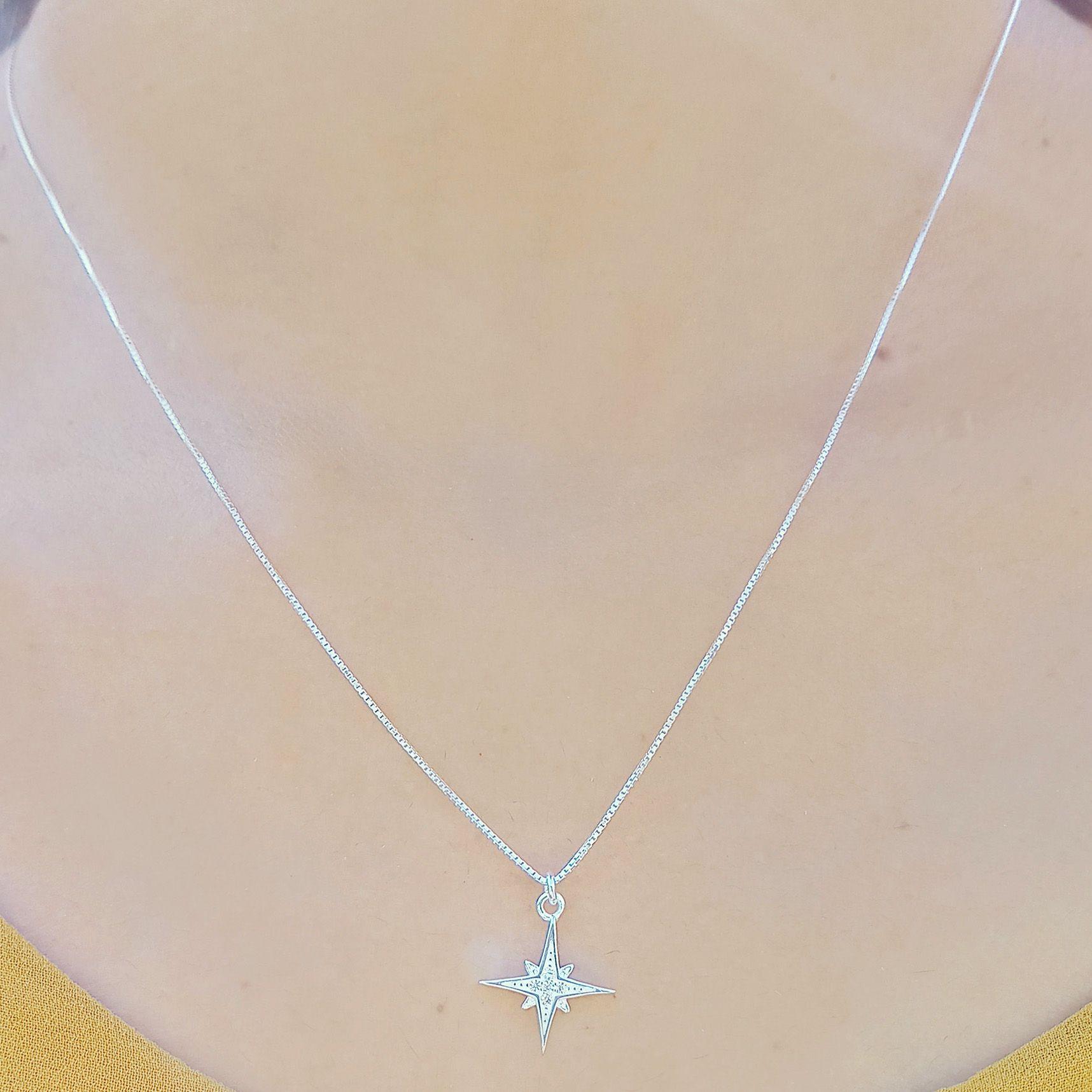 Collar Estrella Fugaz Circón 45cm Plata Fina 925-2