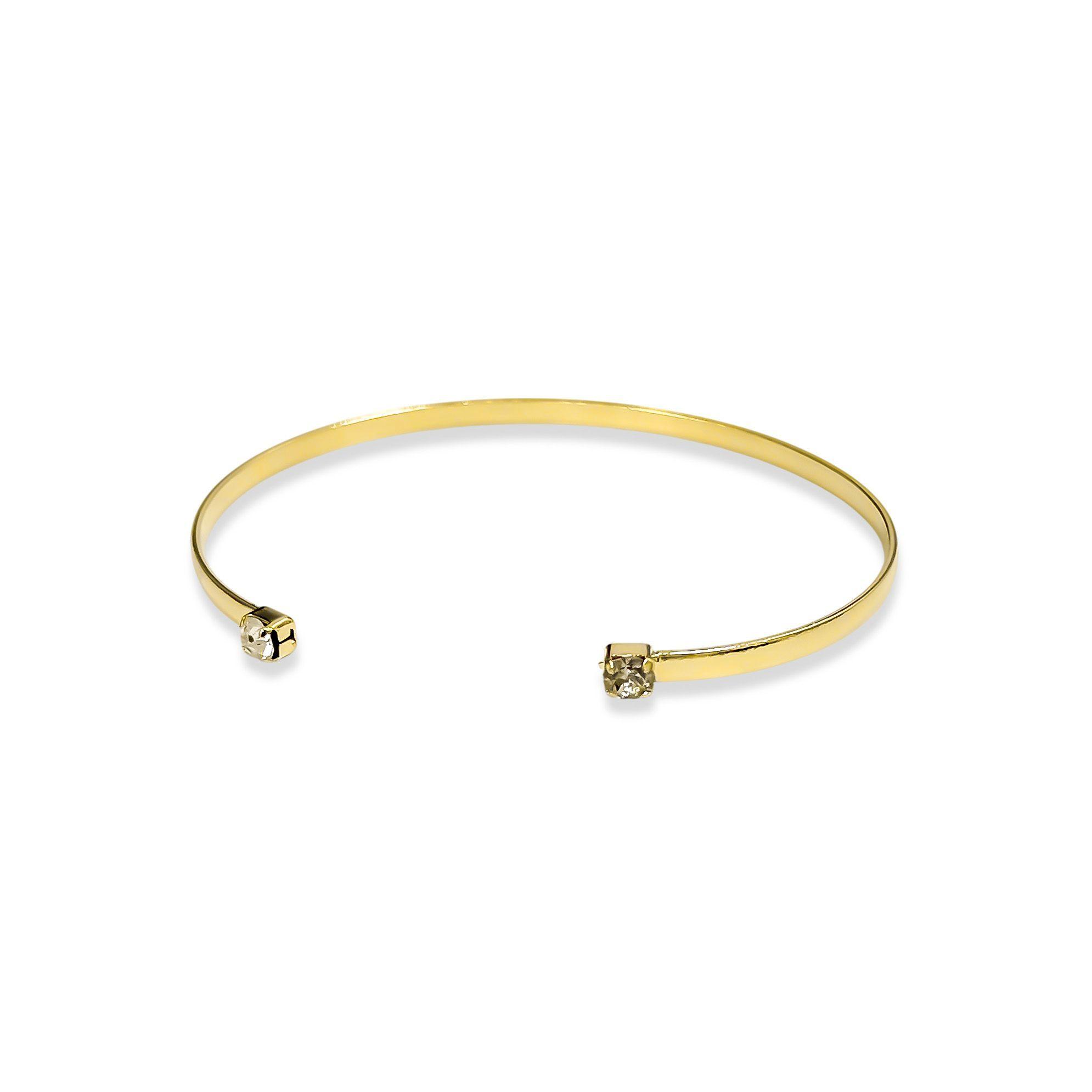 Pulsera Esclava 2 Circones Tubo Plano Enchapado Oro 18K-2