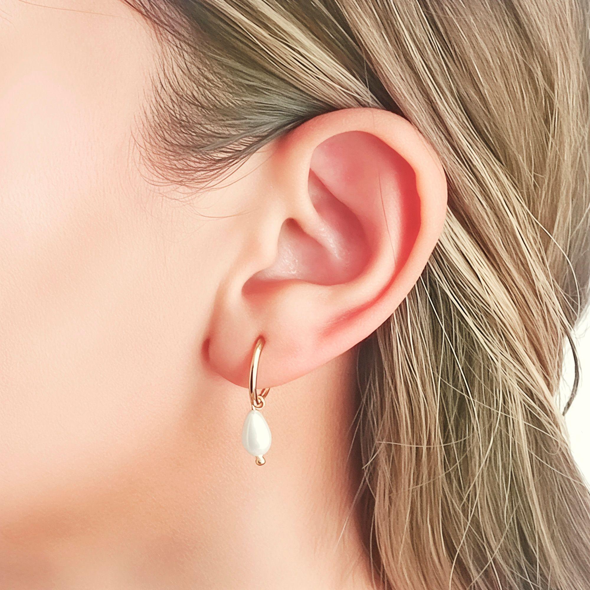 Aros Argolla Gota Perla Shellpearl Enchapado Oro 18K-2