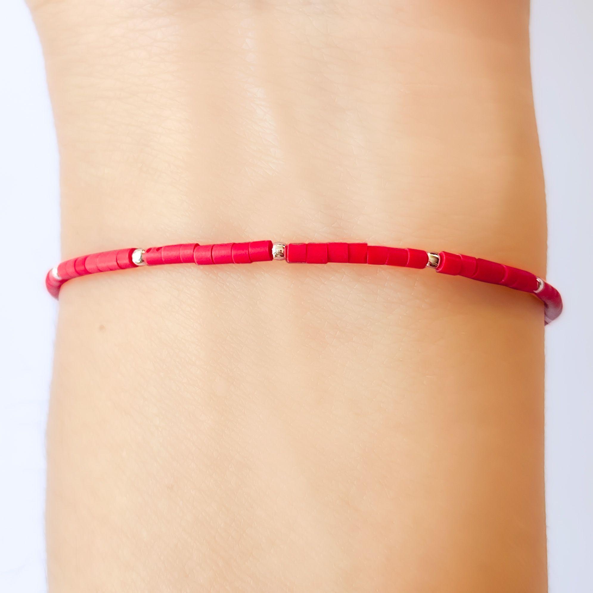 Pulsera Resina Roja Plata Fina 925-2