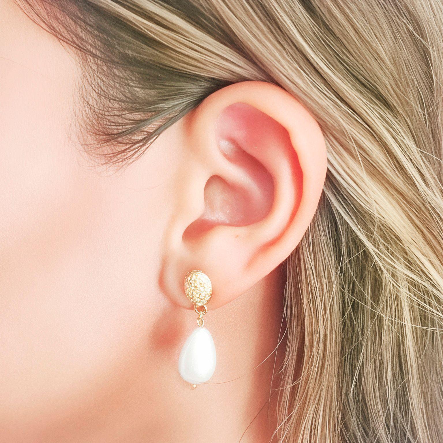 Aros Gota Shellpearl Tope Oval Enchapado Oro 18K-3