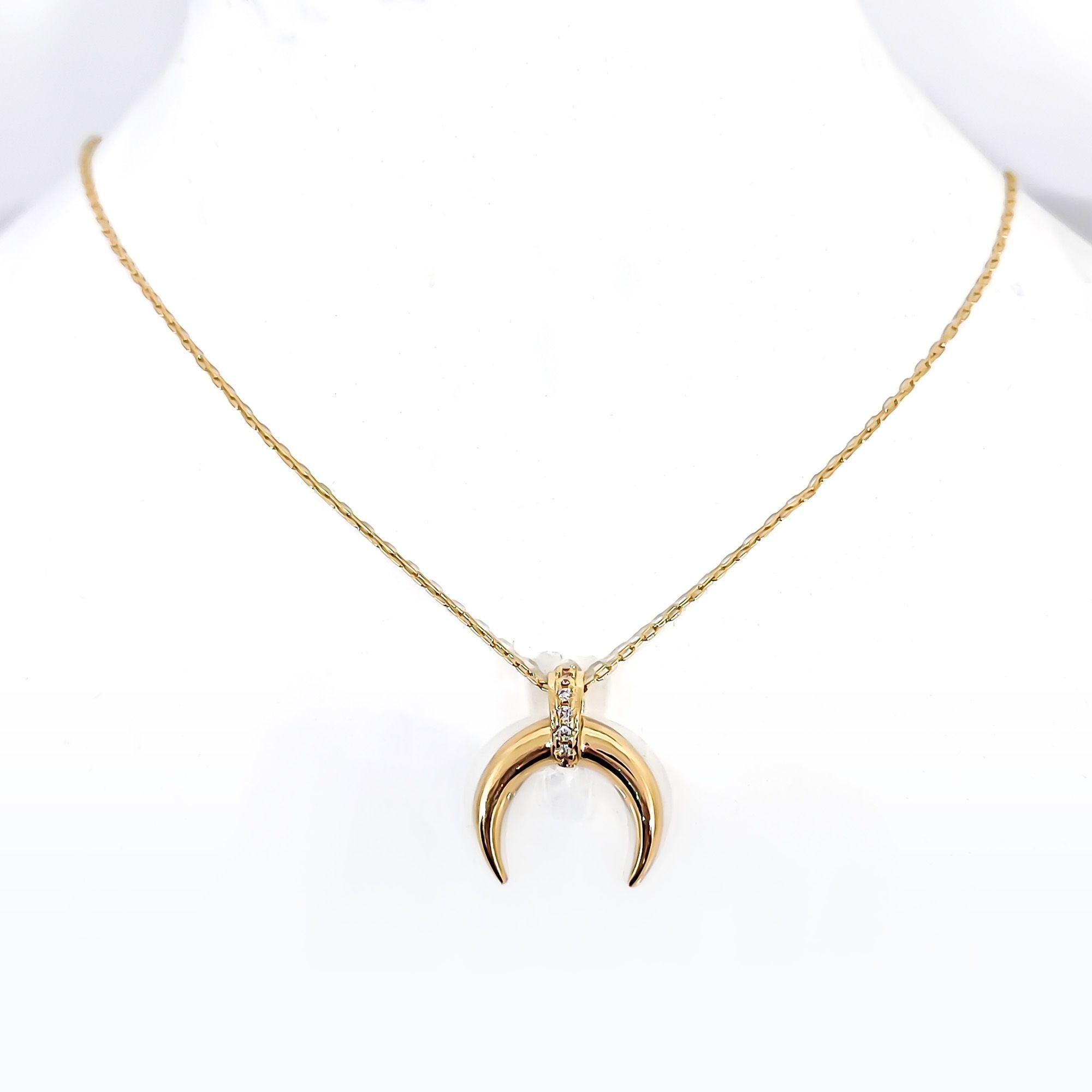 Collar Luna Invertida Circones Enchapado Oro 18K-0