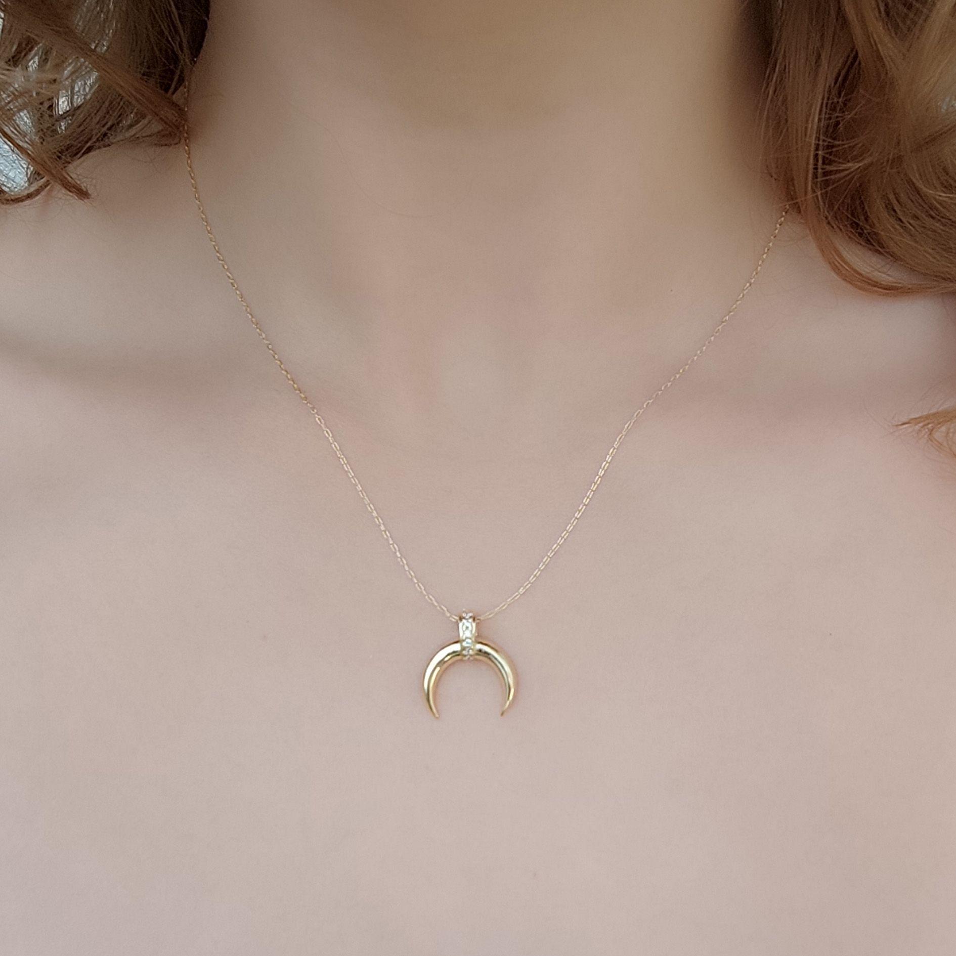 Collar Luna Invertida Circones Enchapado Oro 18K-1
