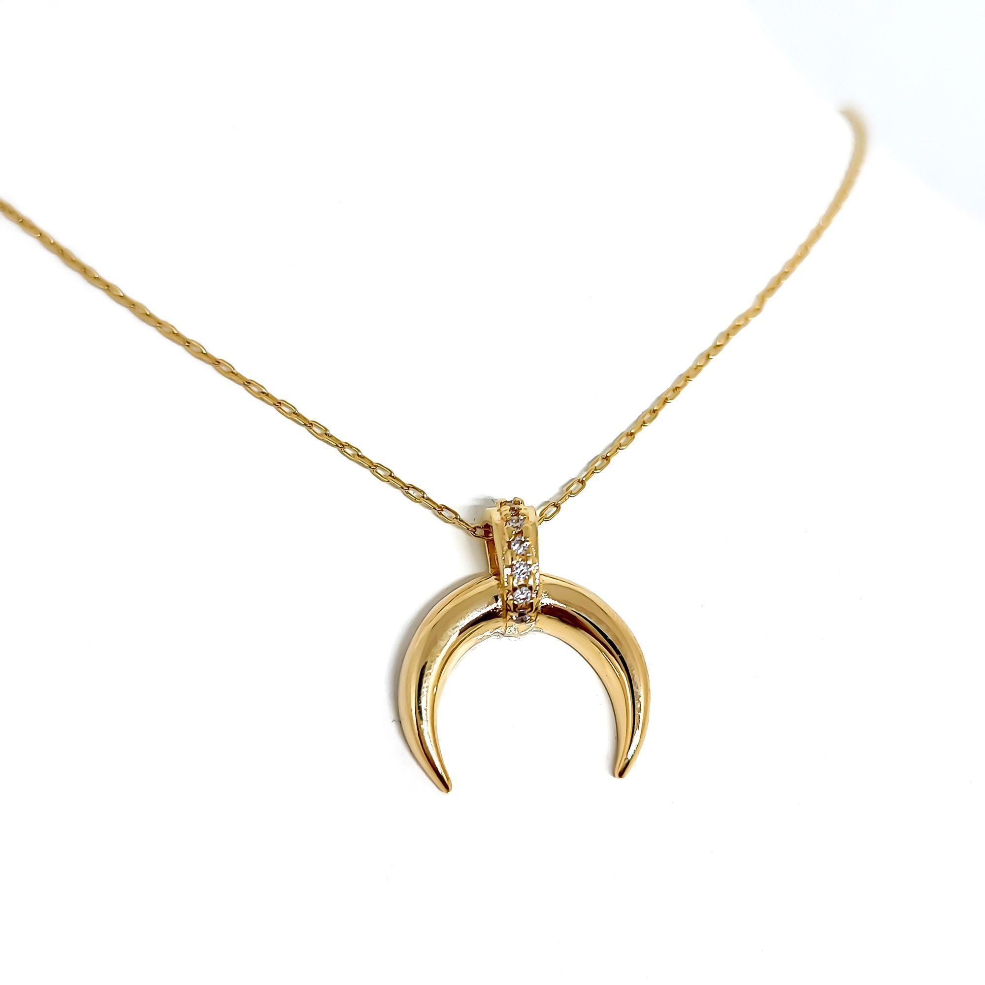 Collar Luna Invertida Circones Enchapado Oro 18K-2