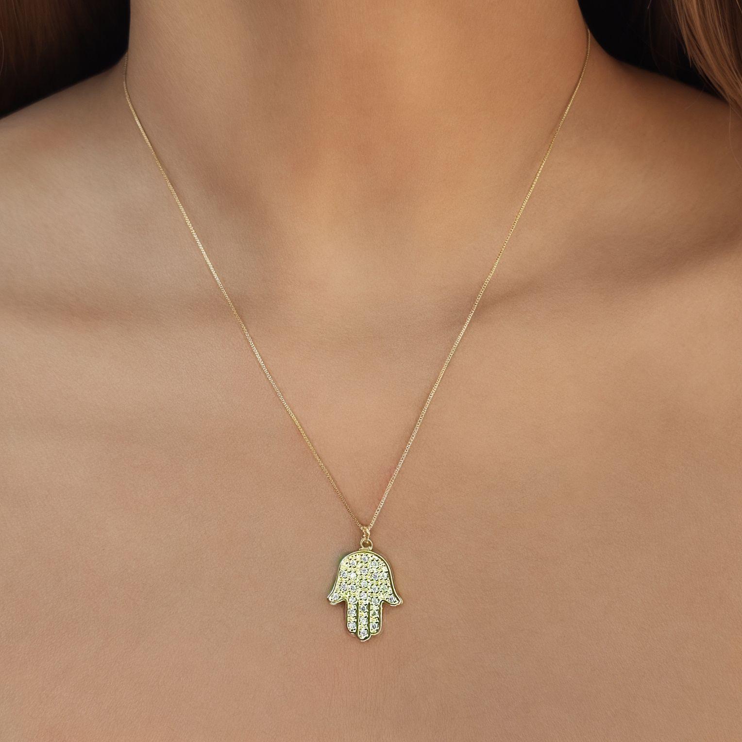 Collar Místico Mano Hamsa Enchapado Oro 18K-1