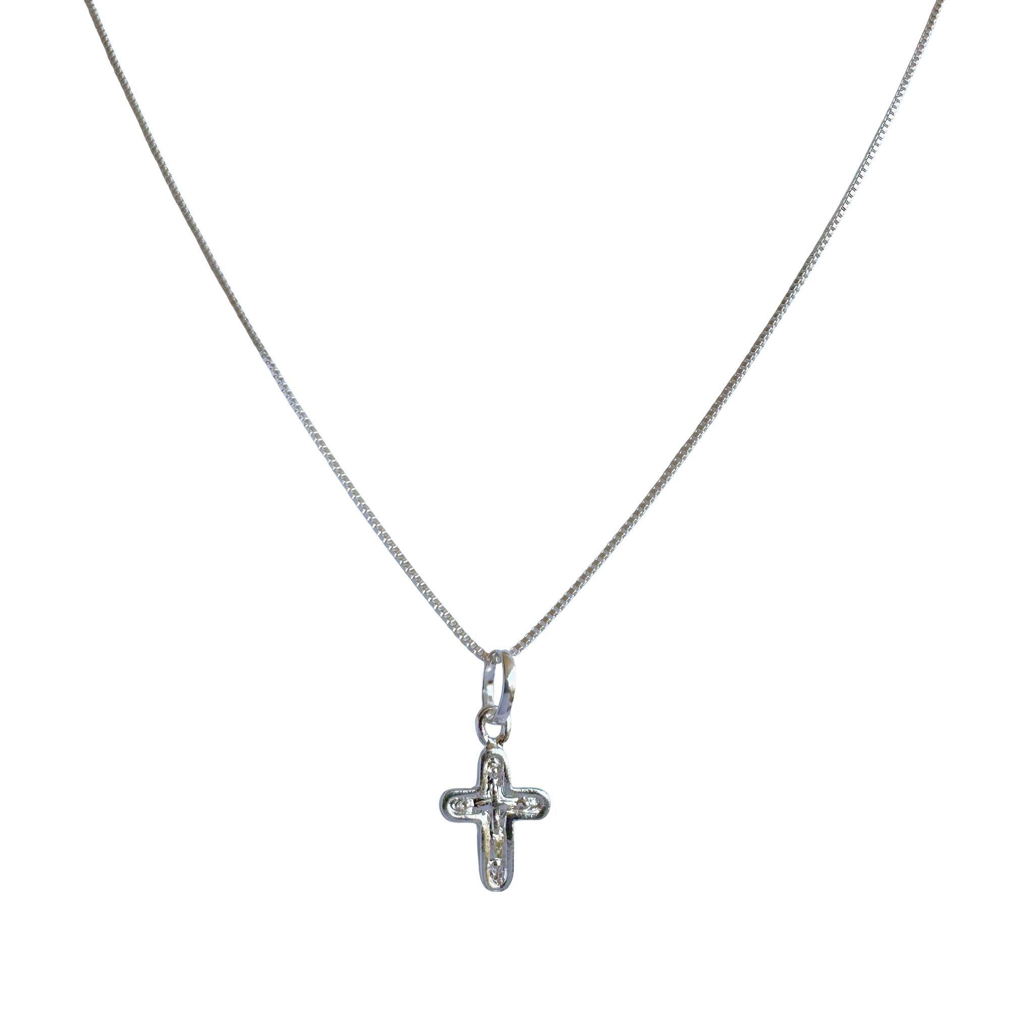 Collar Cruz Mini Cadena Veneciana Plata Fina 925 -2