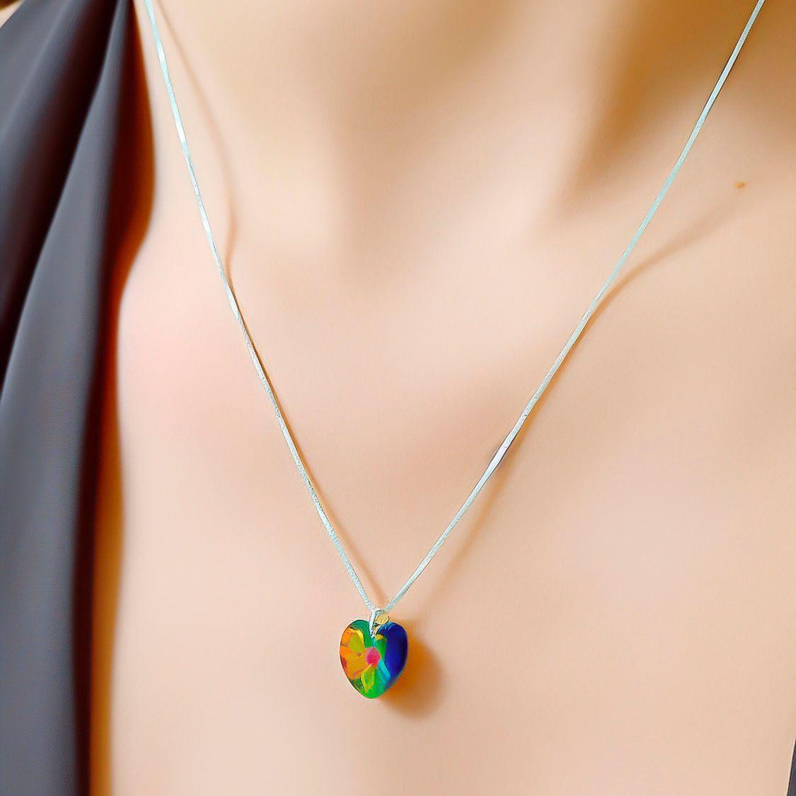 Collar Corazón Cristal Vitrail 45cm Plata Fina 925-2