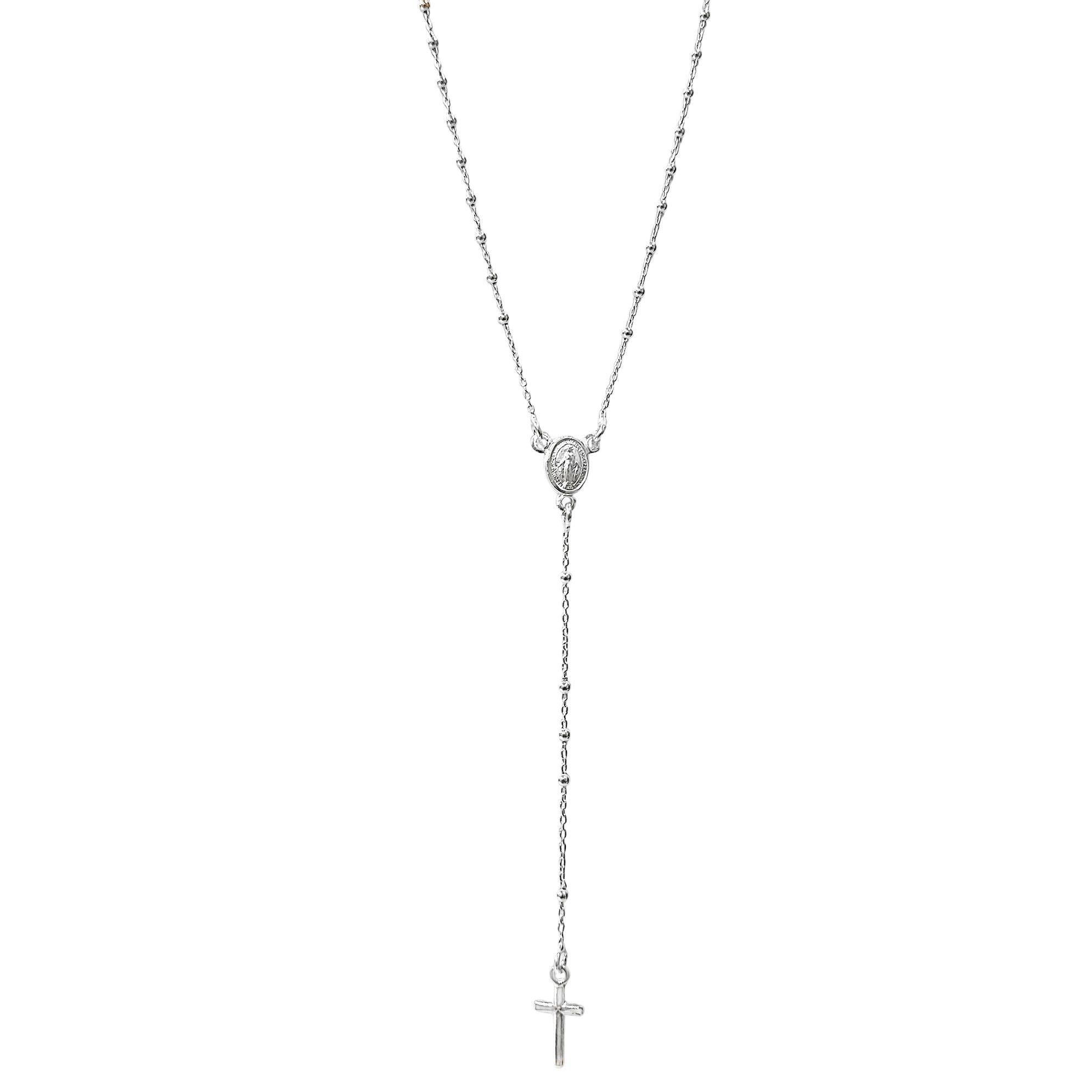 Collar Rosario Virgen De Los Rayos Mini Cadena Limada Plata Fina 925-0