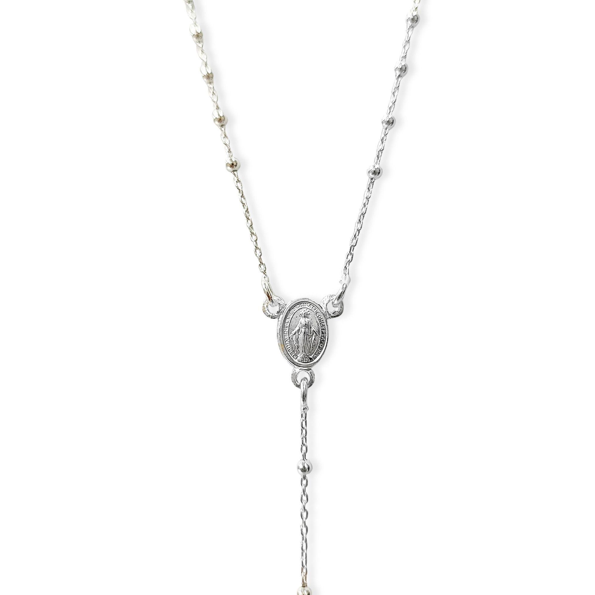 Collar Rosario Virgen De Los Rayos Mini Cadena Limada Plata Fina 925-1