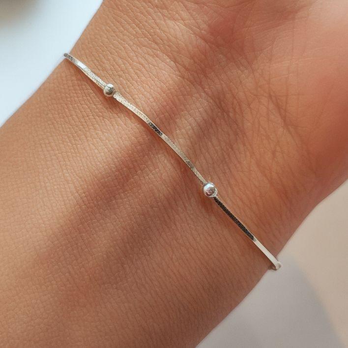 Pulsera Cola De Topo Cuadrada 7 Bolitas Plata Fina 925-3