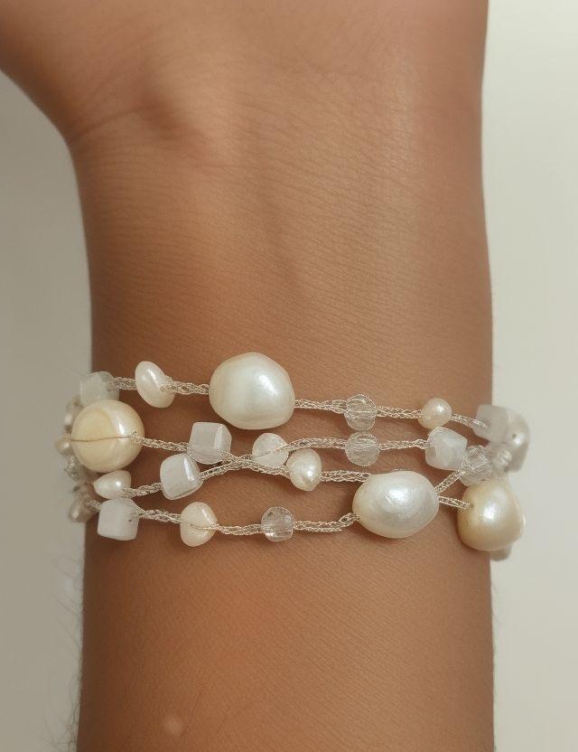 Pulsera Perla Río Blanca Cristal Hilo Seda-2