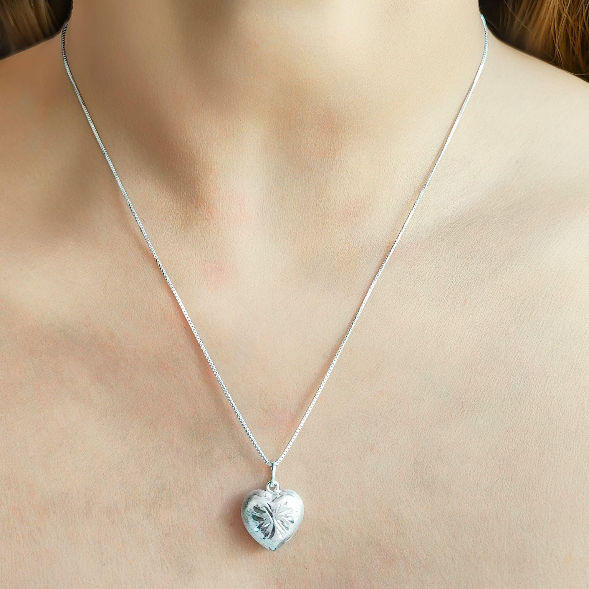 Collar Corazón Tallado Plata Fina 925-2