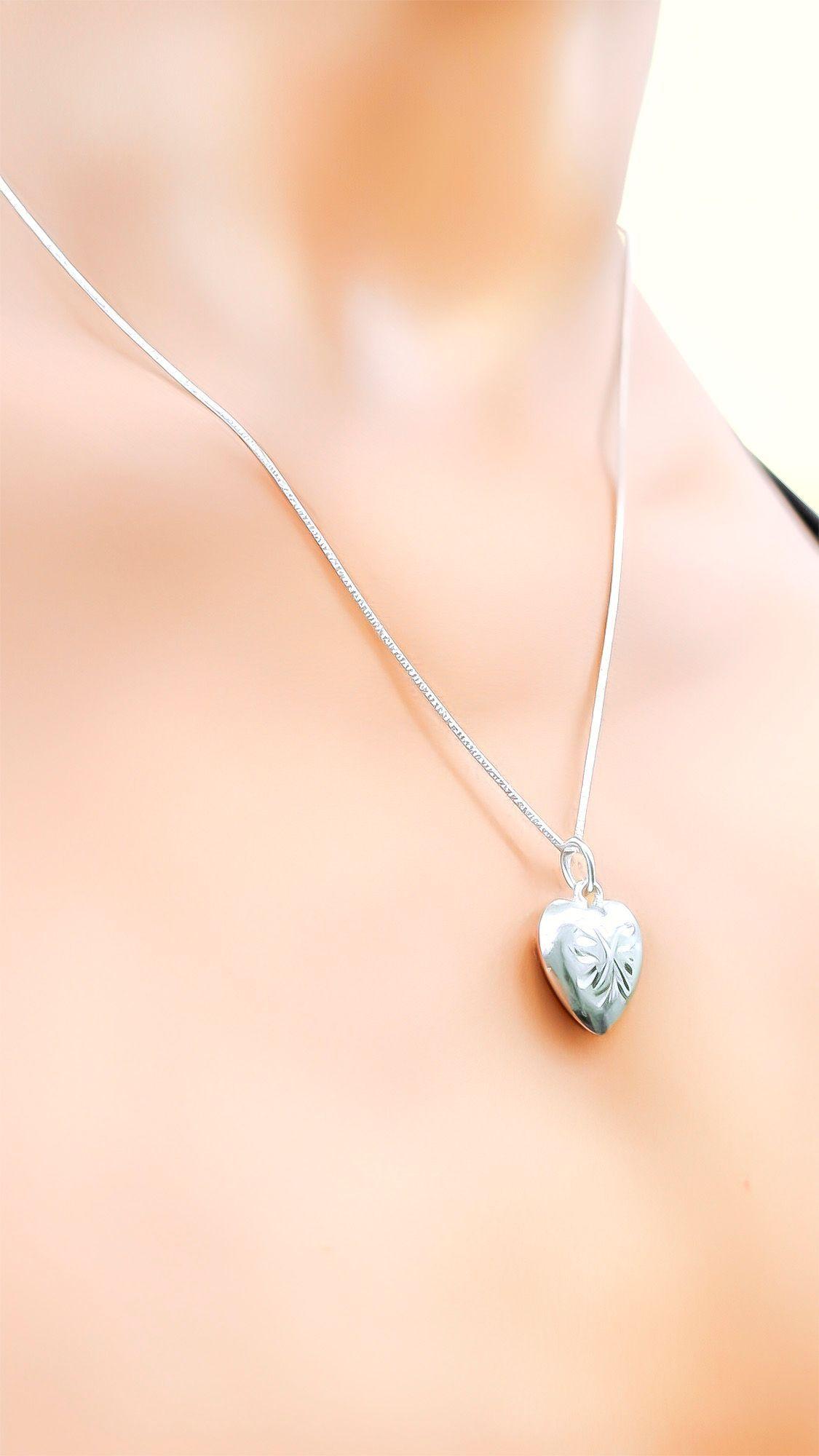 Collar Corazón Tallado Plata Fina 925-4