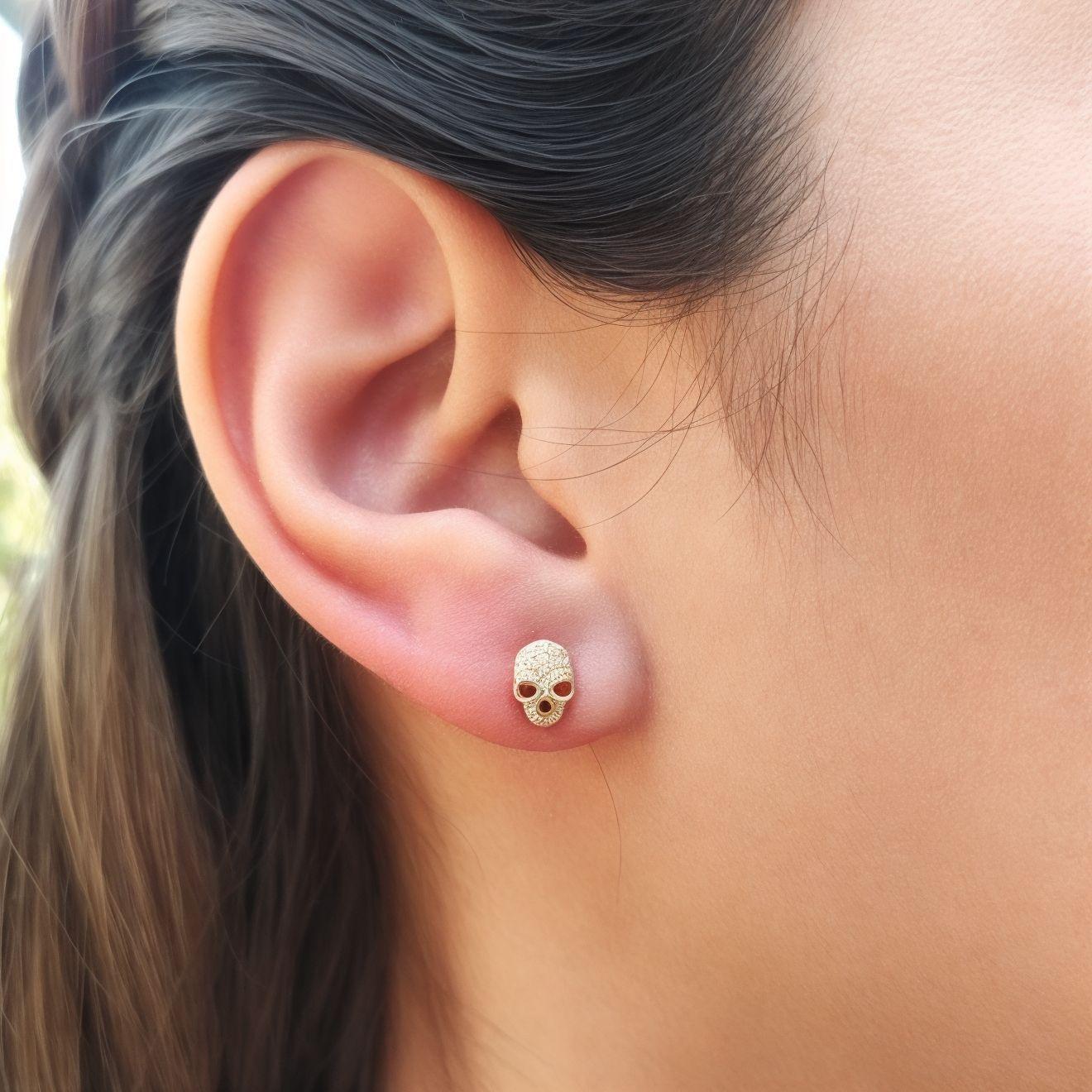 Aros Cráneo Circón Mini Enchapado Oro 18K-2