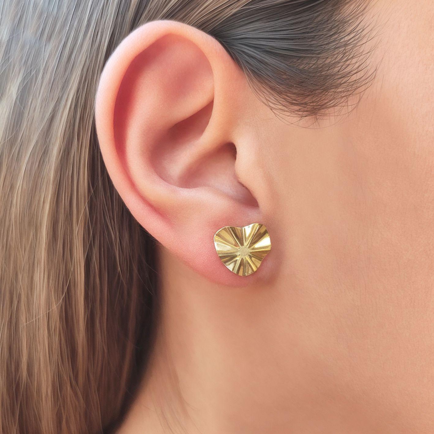 Aros Corazón Plisado Enchapado Oro 18K-2