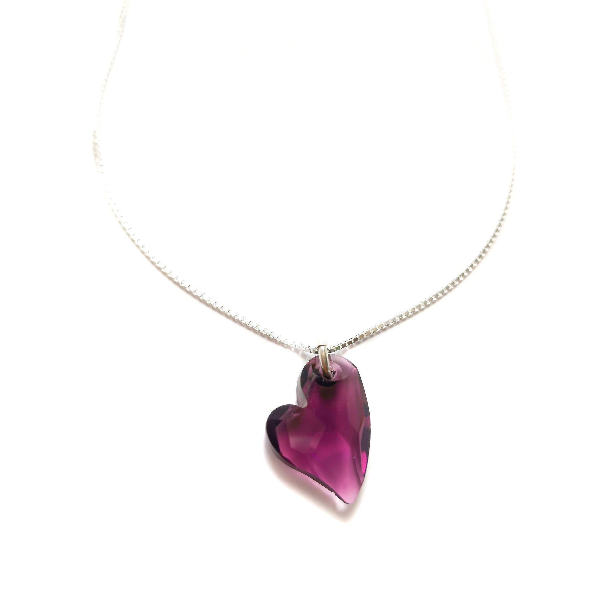Collar Corazón Cristal Austriaco Morado 45cm Plata Fina 925-0