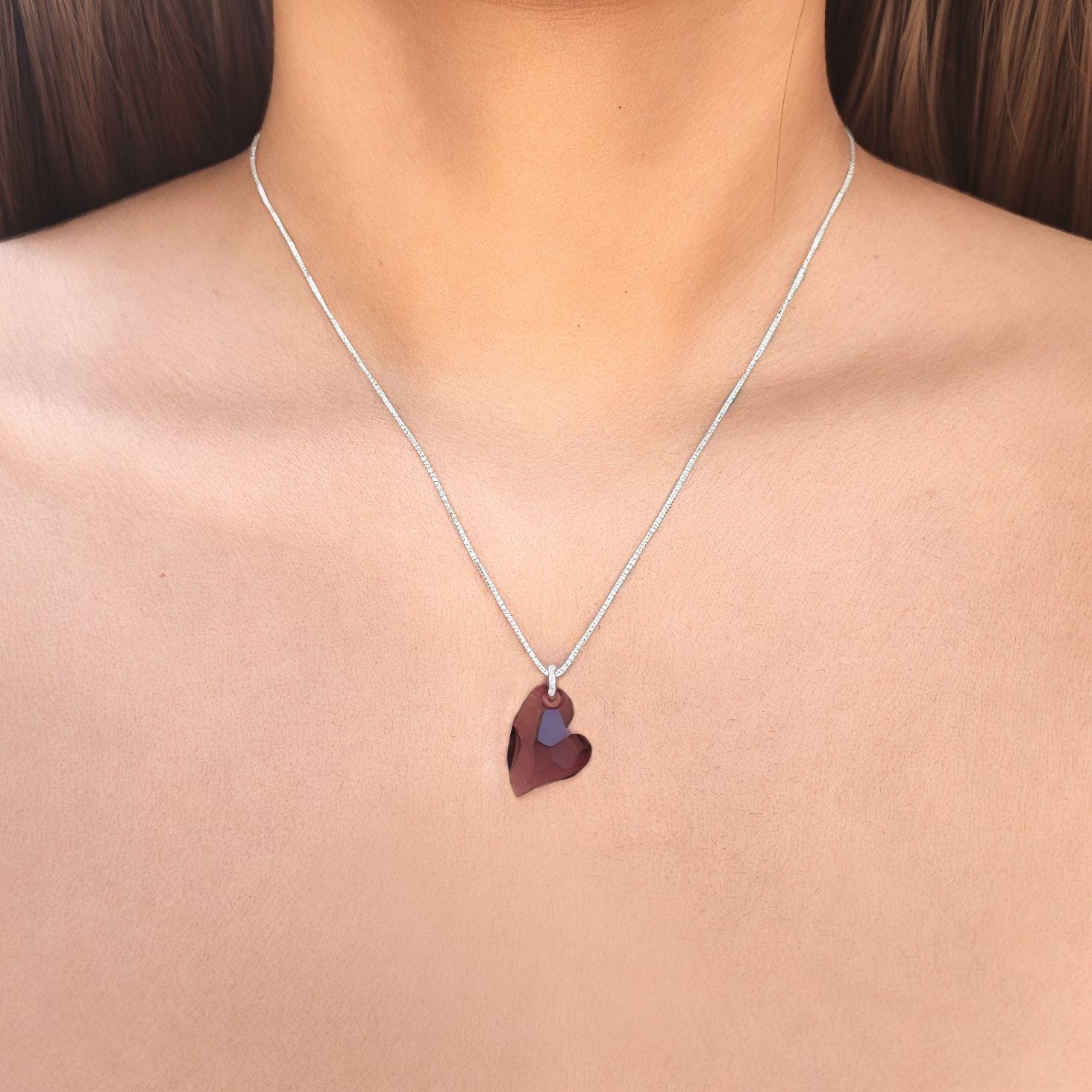 Collar Corazón Cristal Austriaco Morado 45cm Plata Fina 925-1