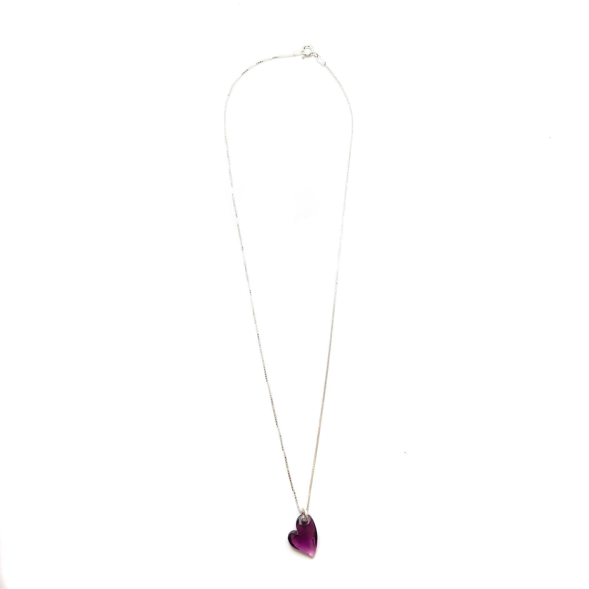 Collar Corazón Cristal Austriaco Morado 45cm Plata Fina 925-2