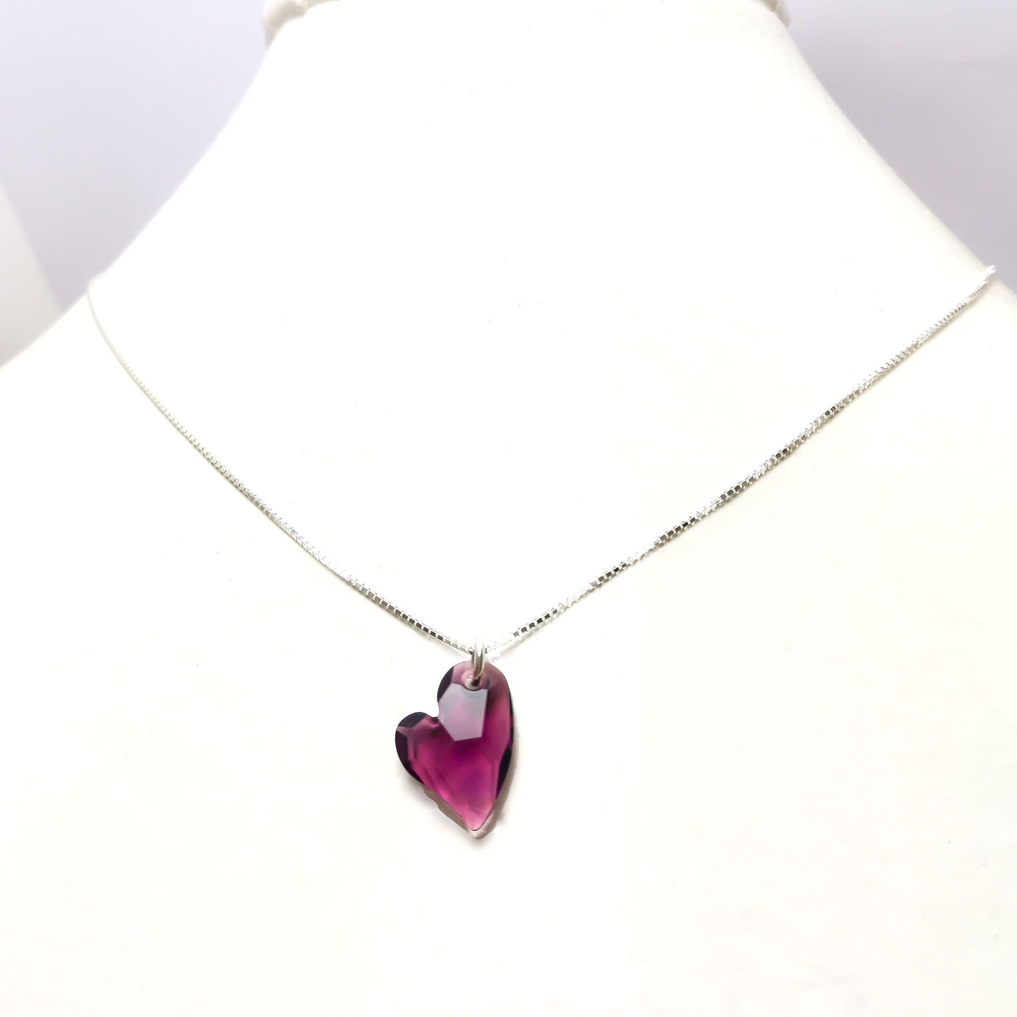 Collar Corazón Cristal Austriaco Morado 45cm Plata Fina 925-4