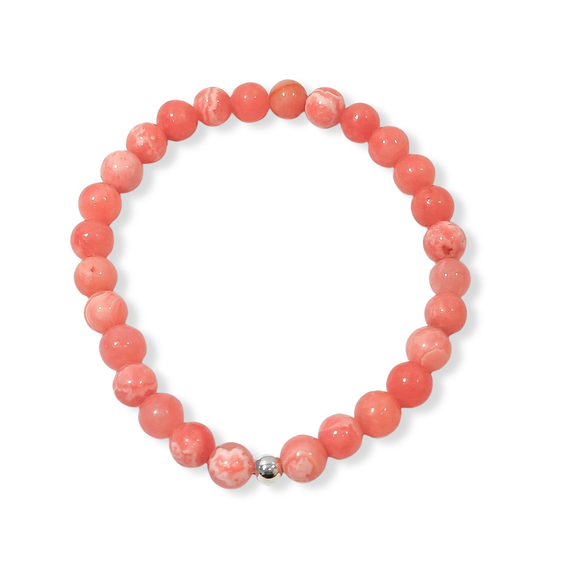 Pulsera Rodocrosita 6mm Bola Plata Fina 925 Elasticada-2